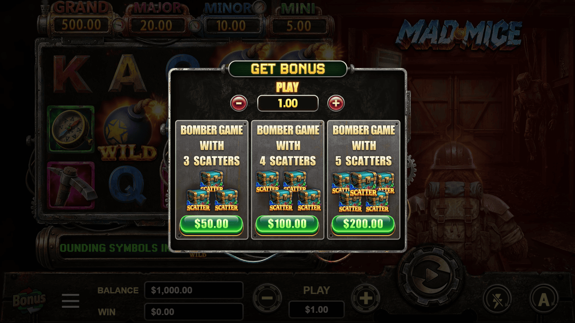 Mad Mice bonus buy menu