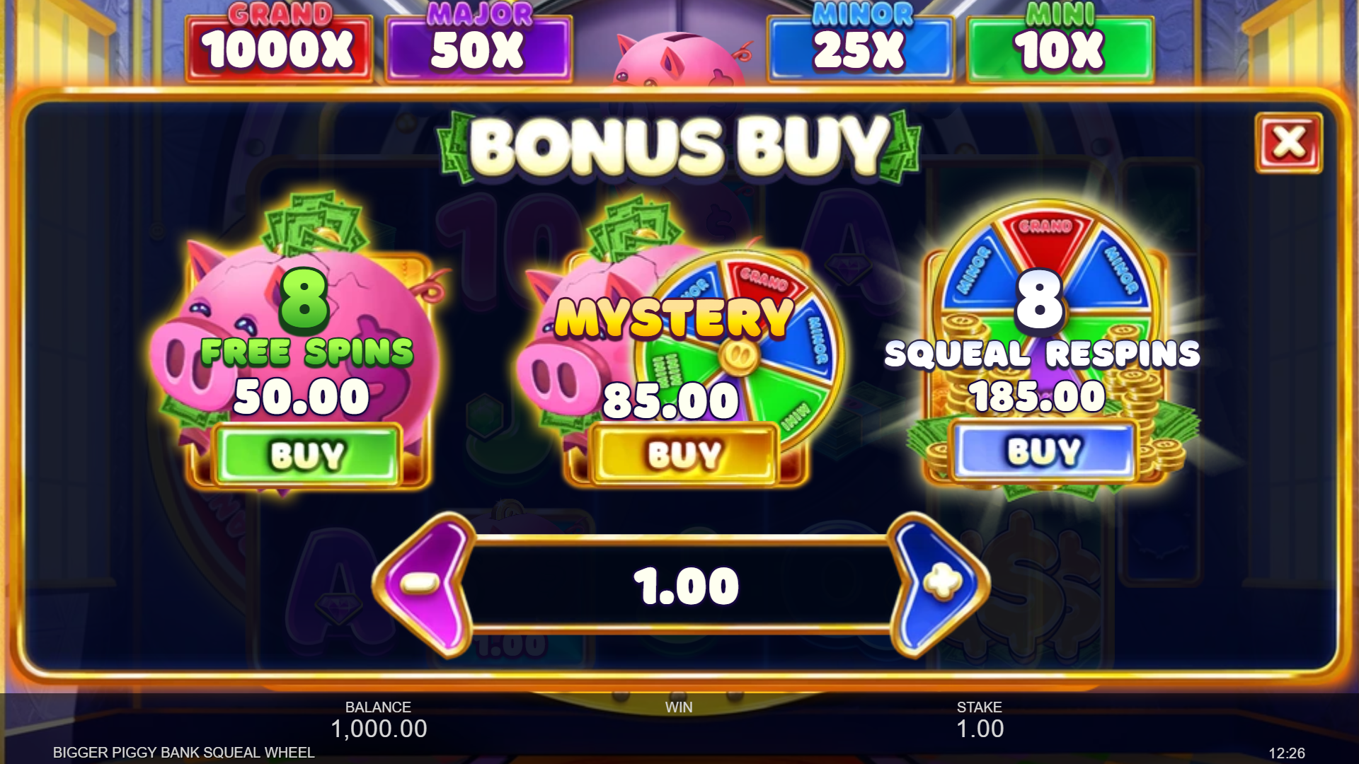 Bigger Piggy Bank Squeal Wheel bonus buy menu