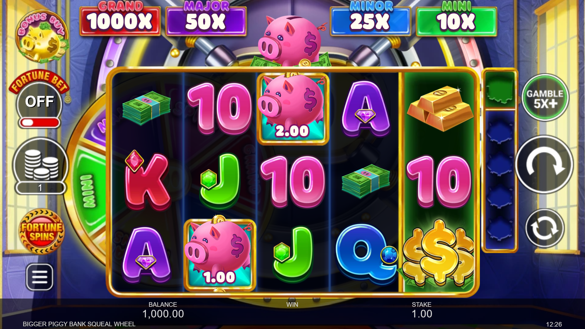 Bigger Piggy Bank Squeal Wheel slot gameplay reels