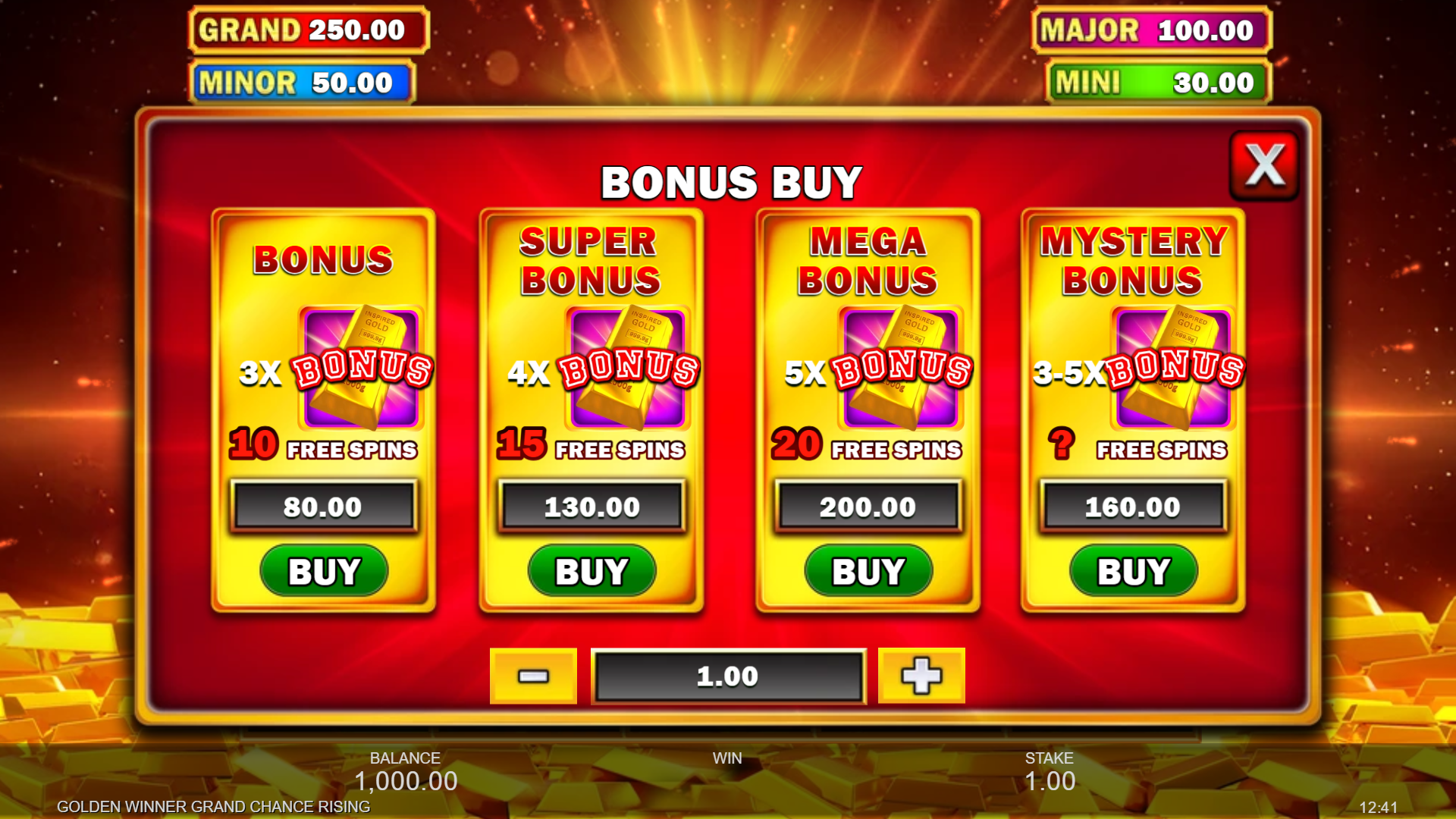 Golden Winner Grand Chance Rising bonus buy menu