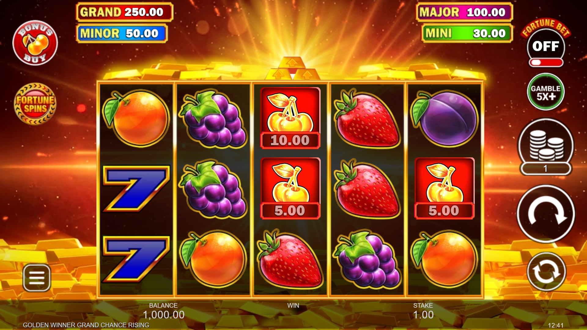 Golden Winner Grand Chance Rising slot gameplay reels