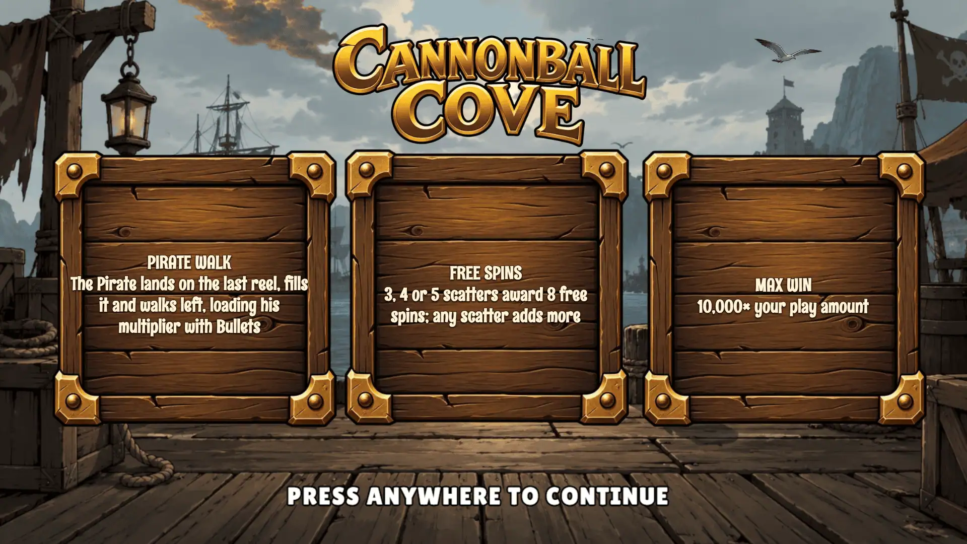 Cannonball Cove slot intro screen