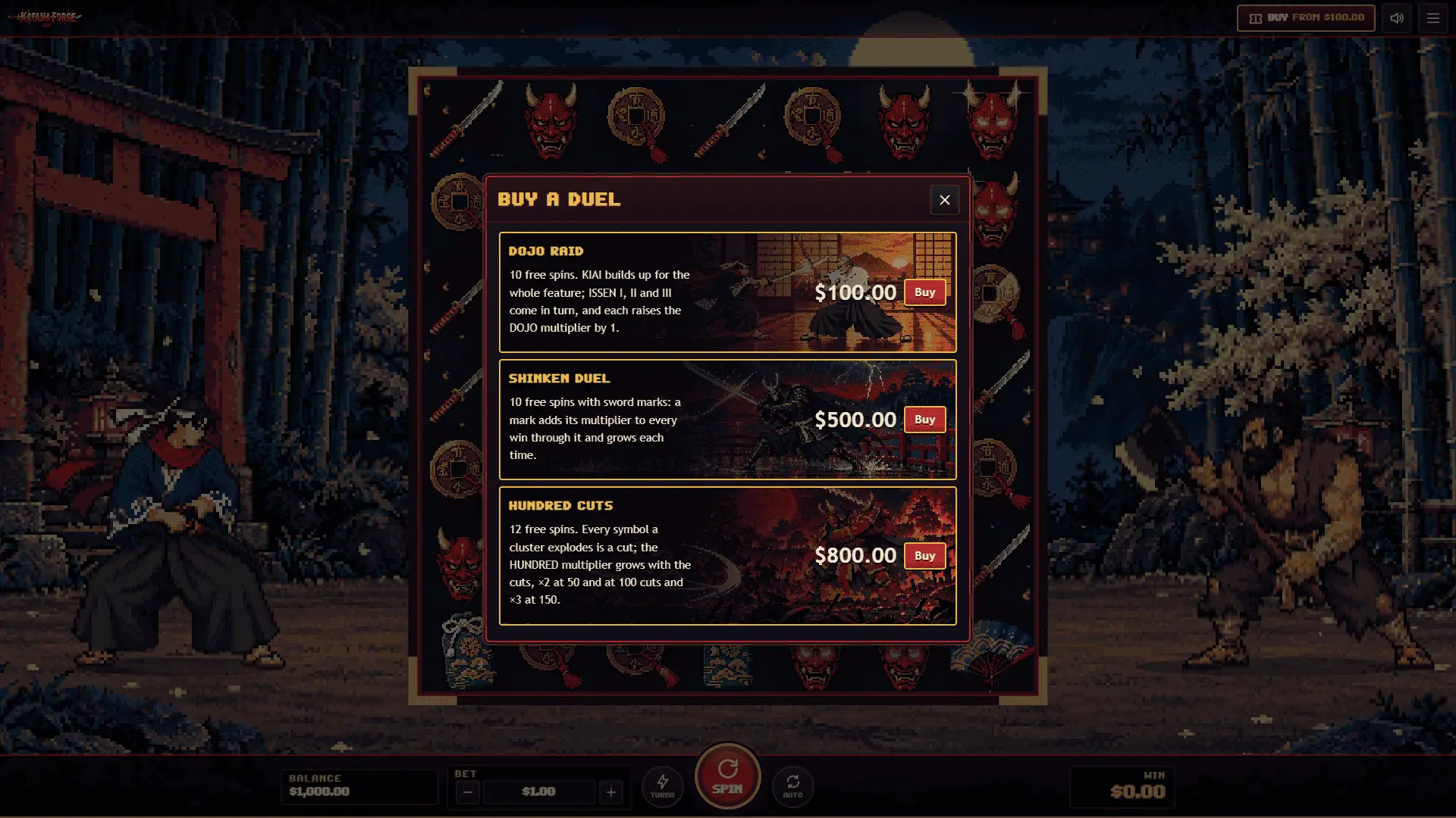 Katana Forge bonus buy menu