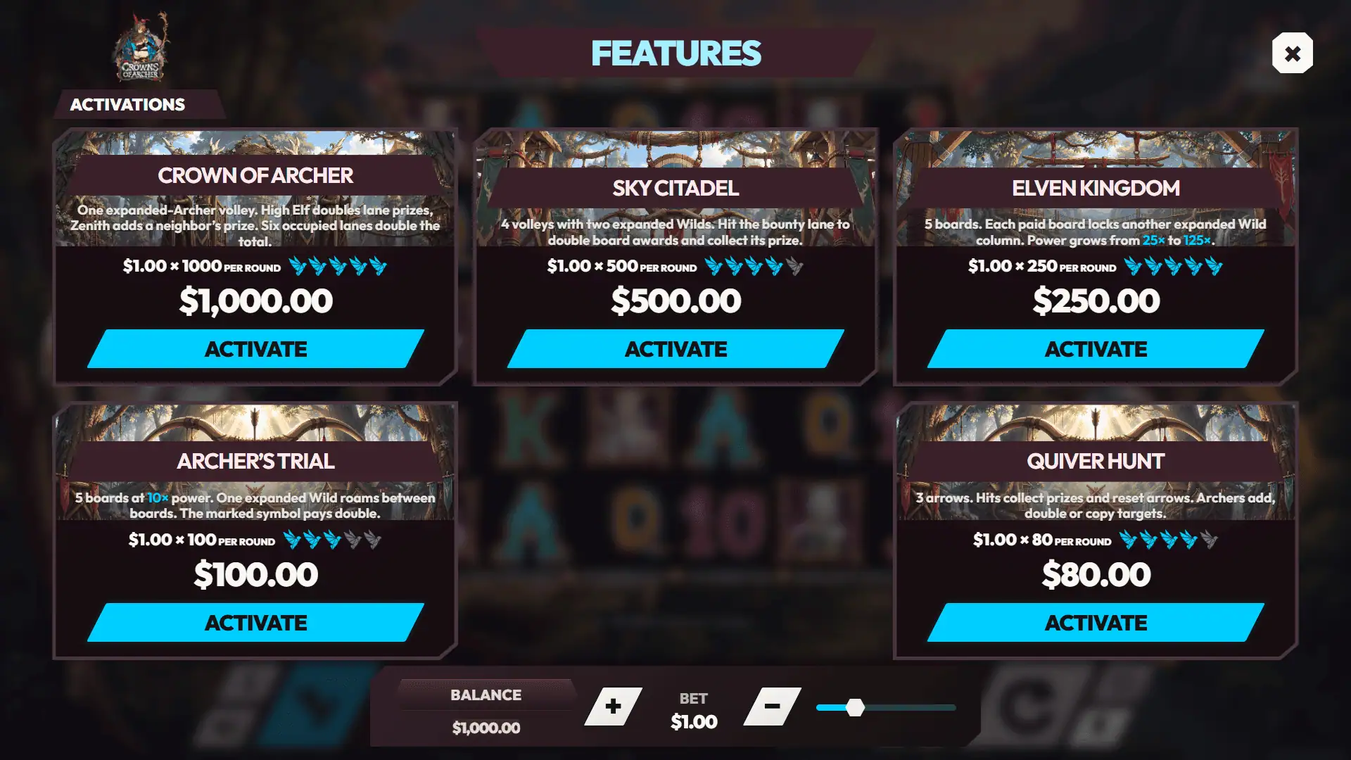 Crown of Archer bonus buy menu