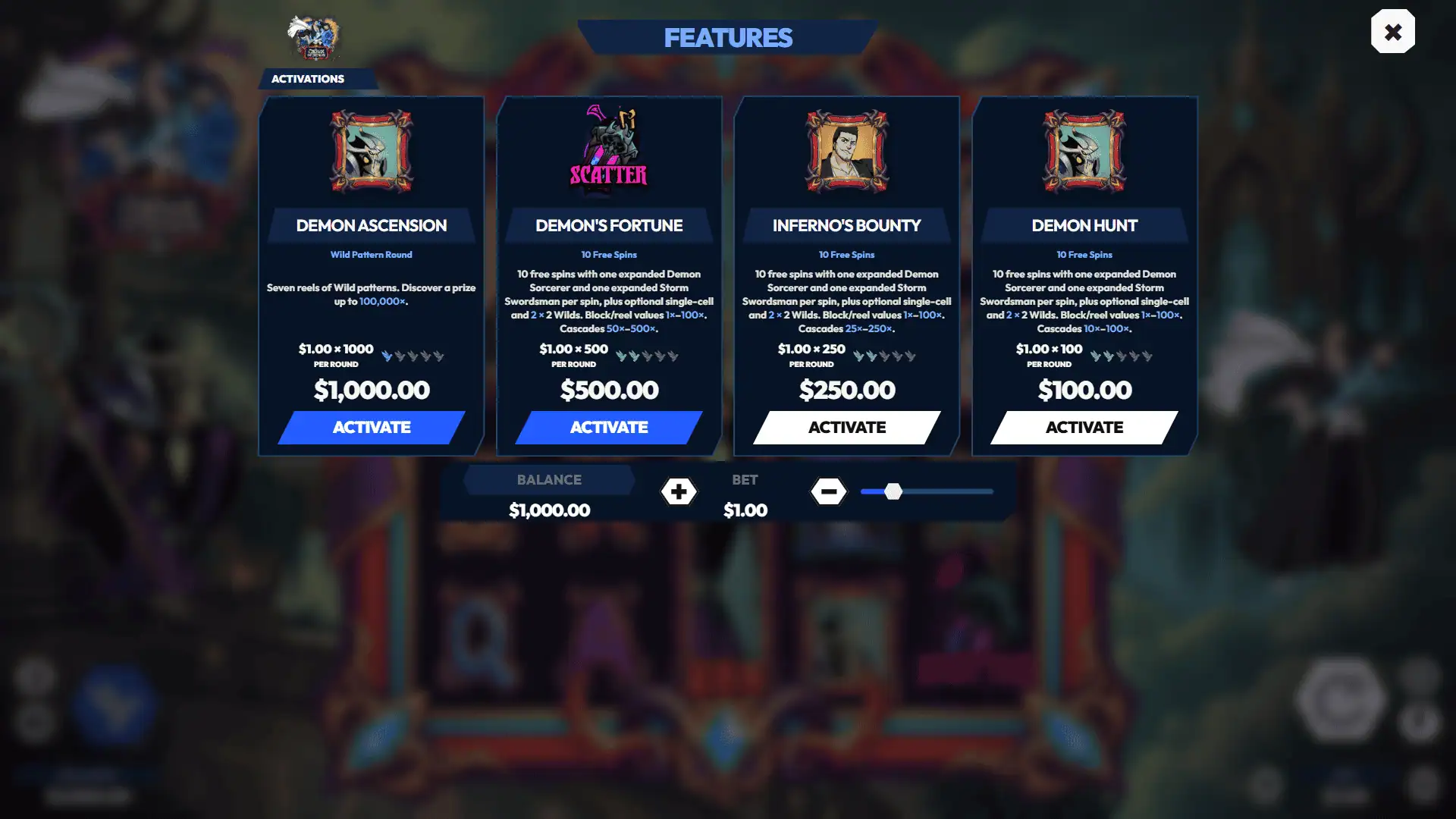Crown of Demon bonus buy menu
