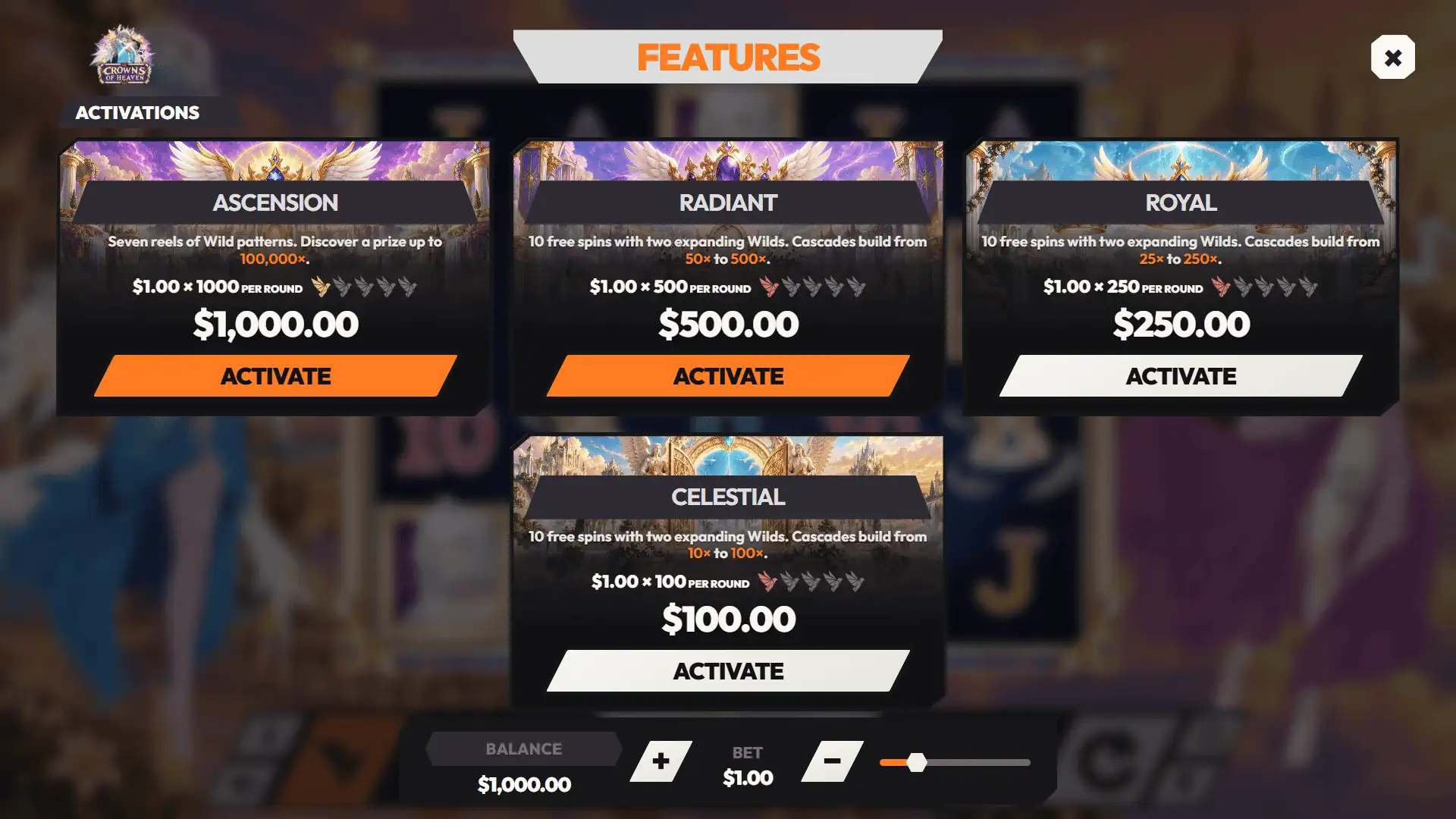 Crown of Heaven bonus buy menu
