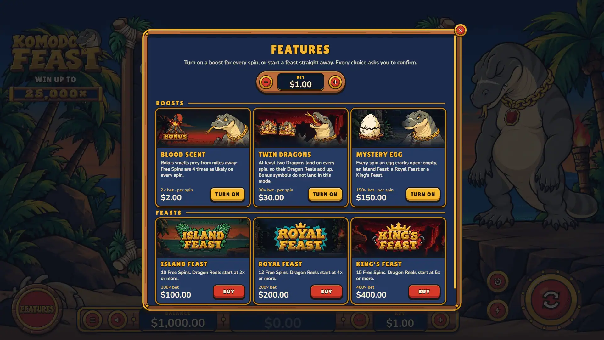 Komodo Feast bonus buy menu