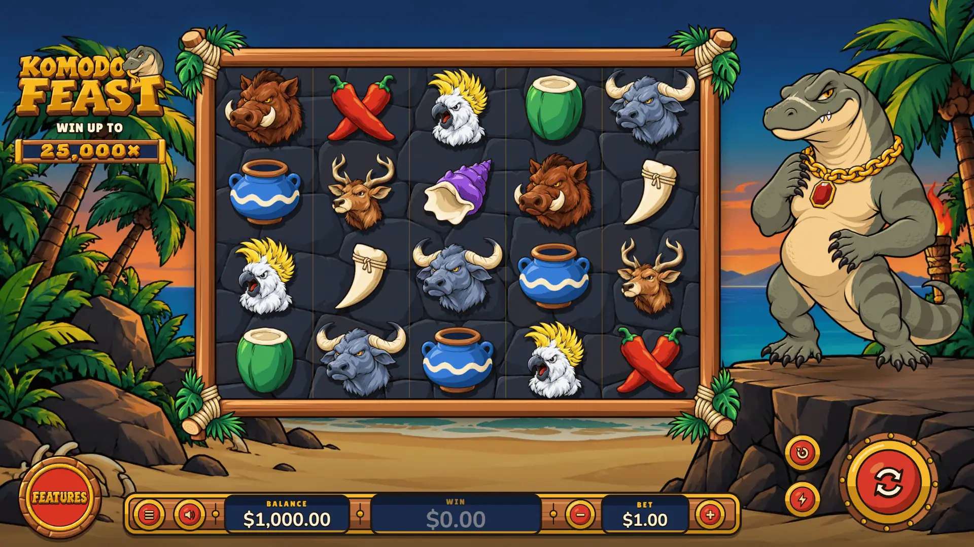 Komodo Feast slot gameplay reels
