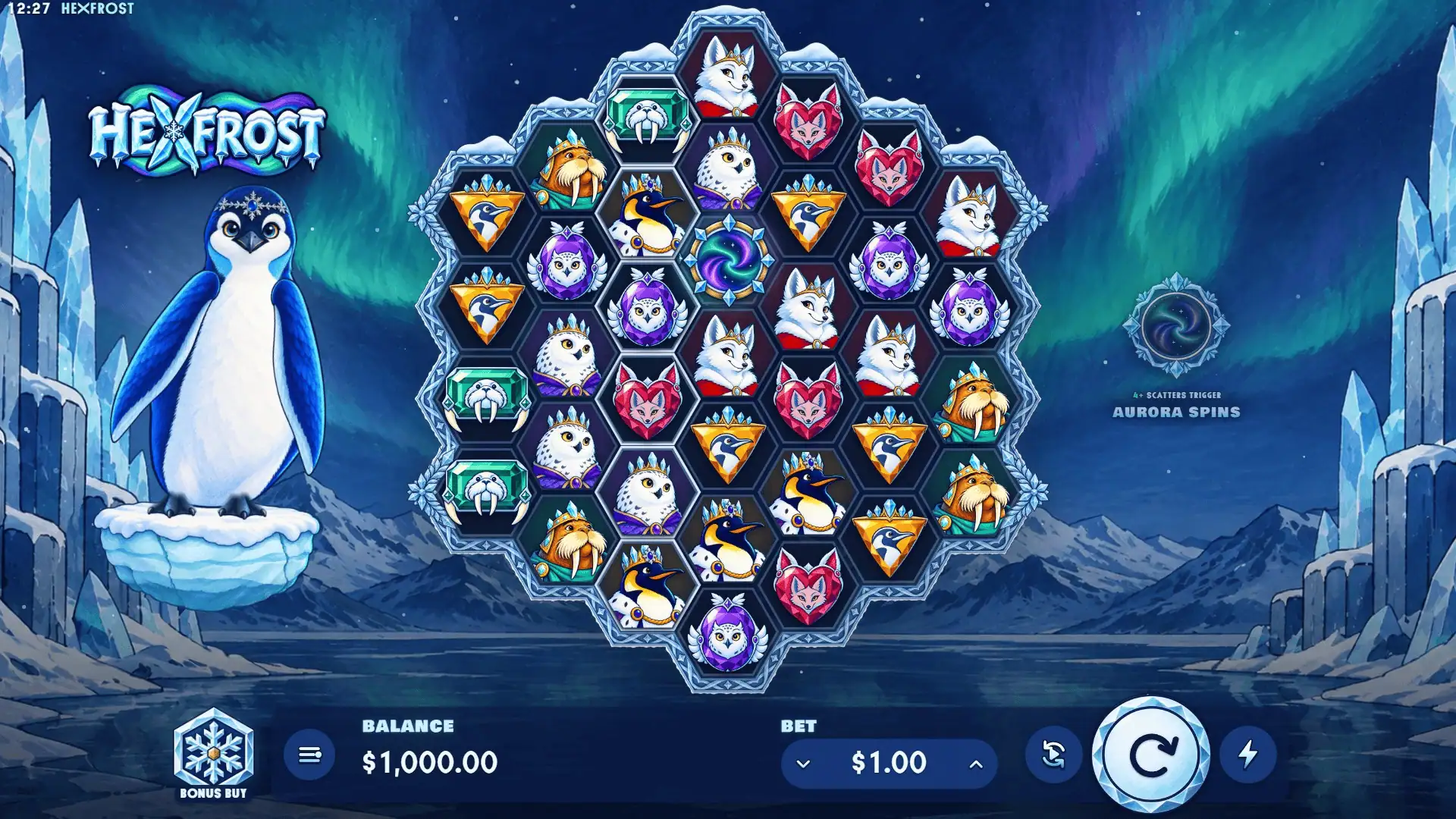 Hexfrost slot gameplay reels