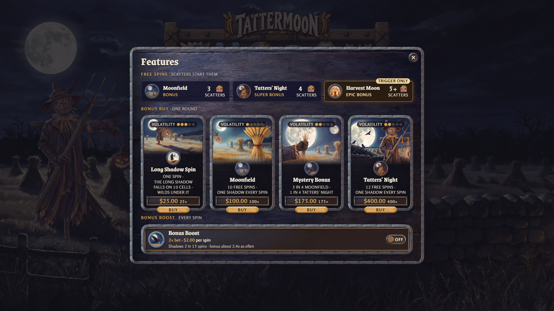 Tattermoon bonus buy menu