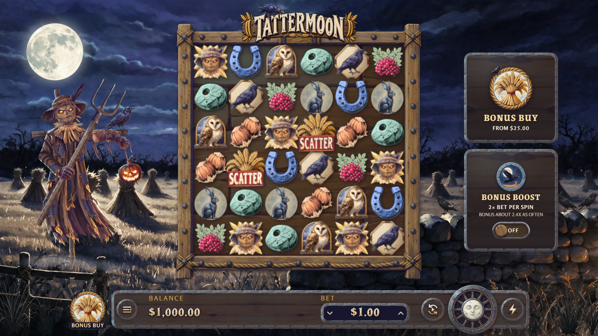 Tattermoon slot gameplay reels