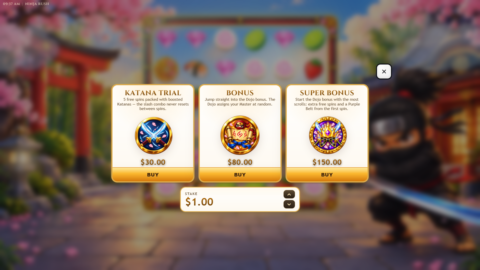 Ninja Rush bonus buy menu