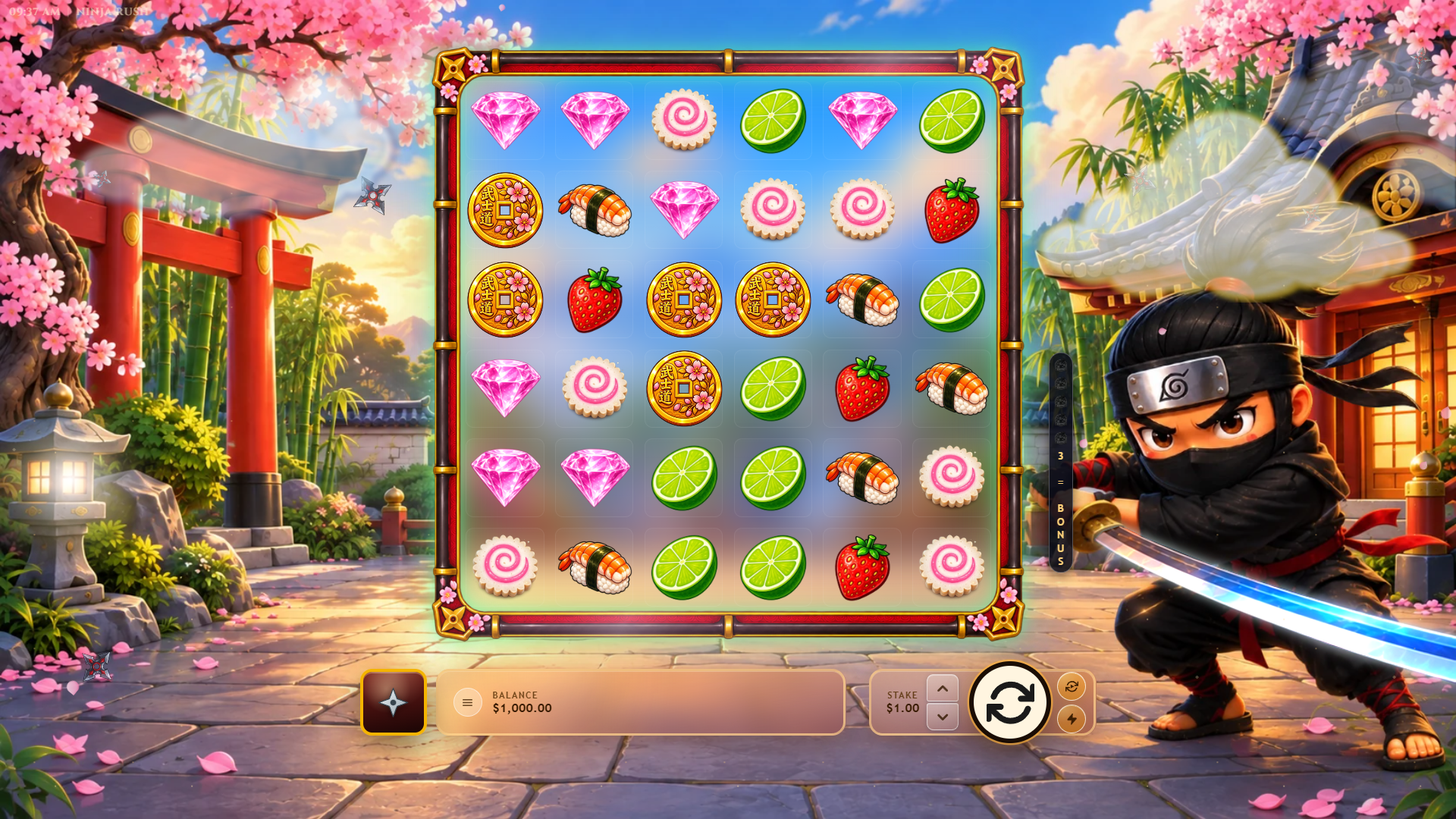 Ninja Rush slot gameplay reels