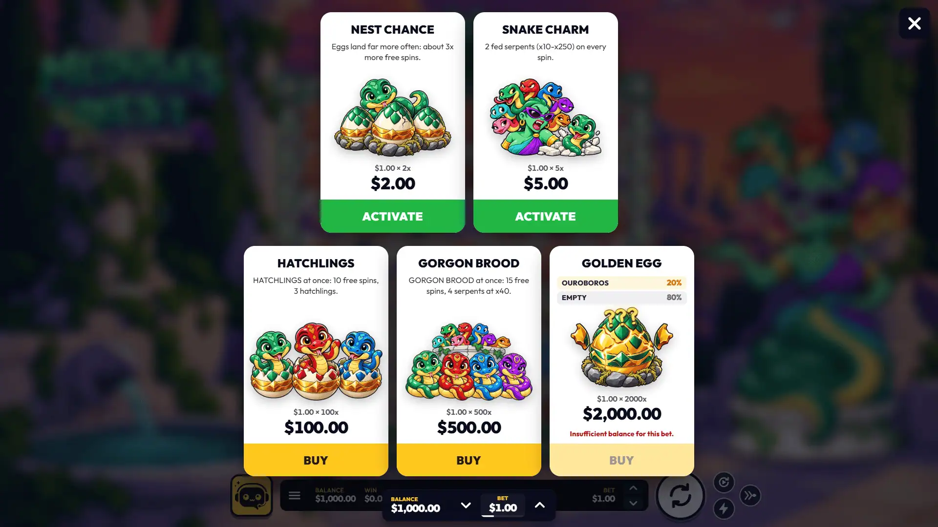 Medusa's Nest bonus buy menu