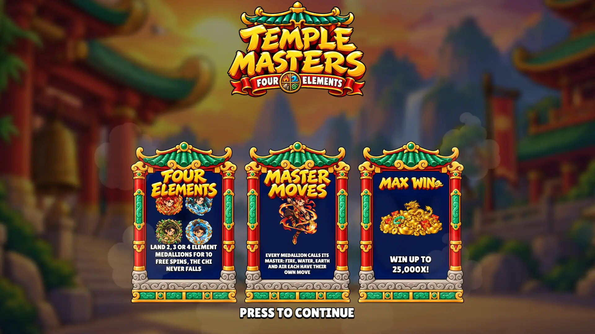 Temple Masters slot intro screen