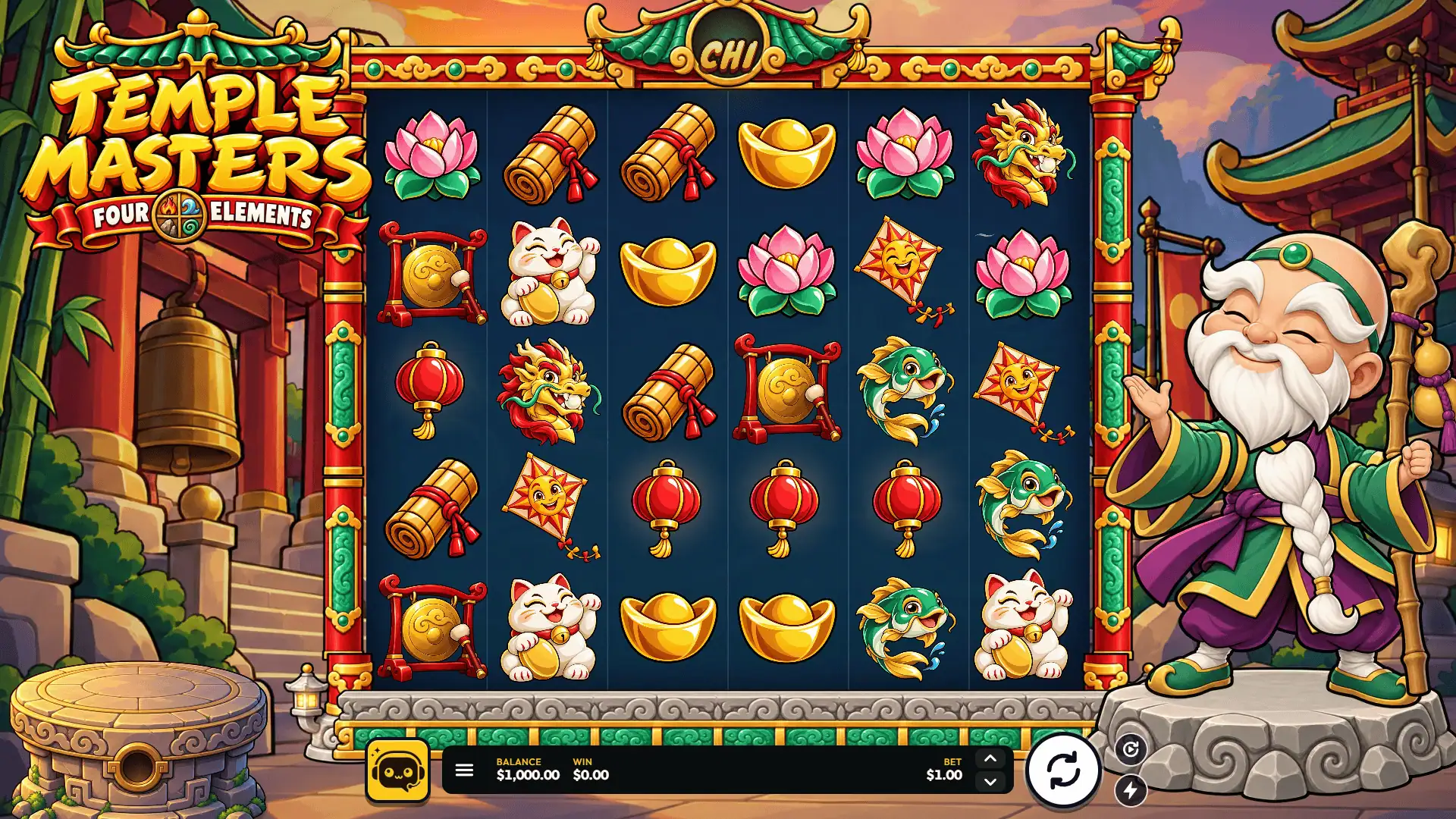 Temple Masters slot gameplay grid