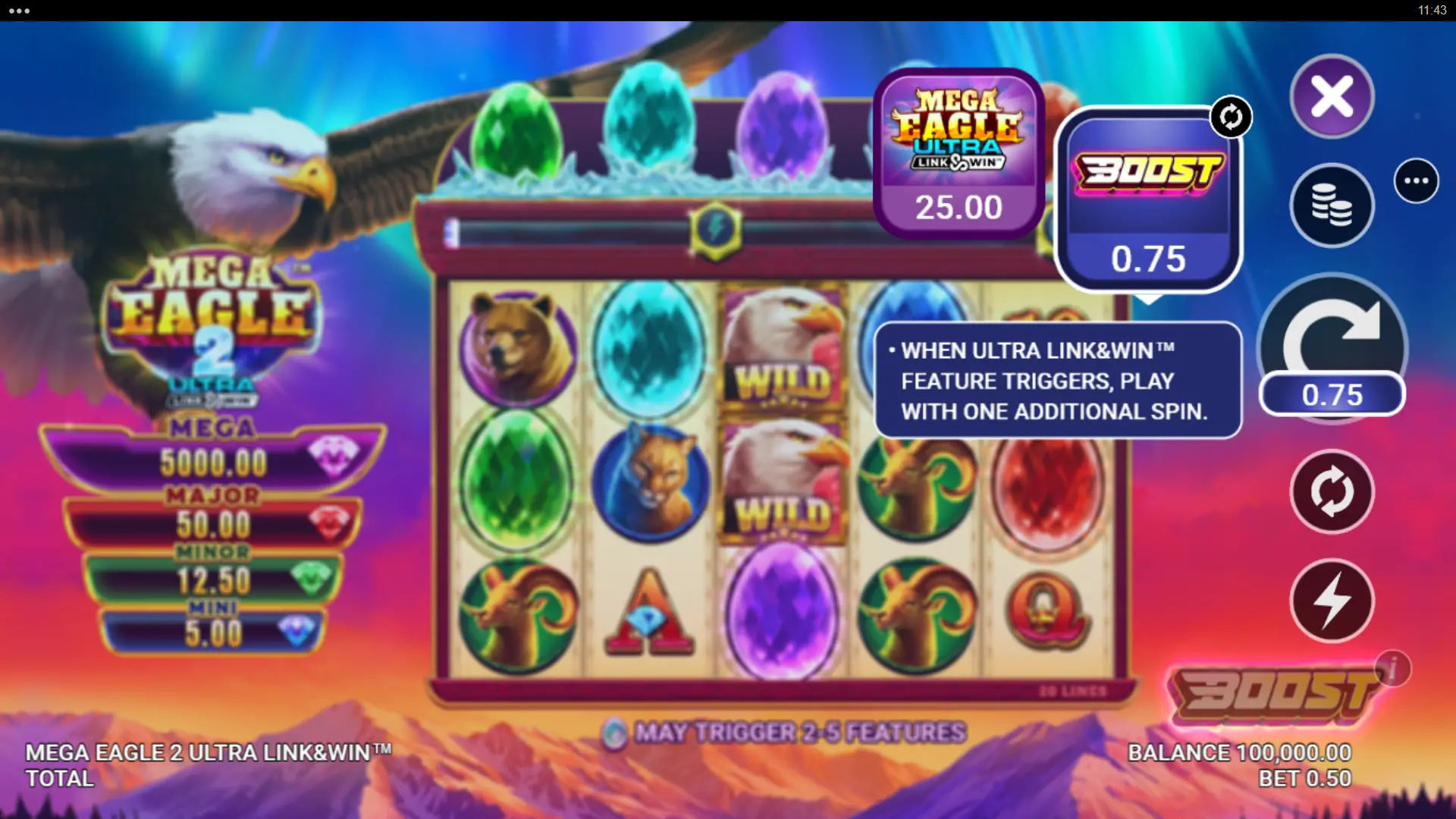 Mega Eagle 2 Ultra Link&Win bonus buy menu