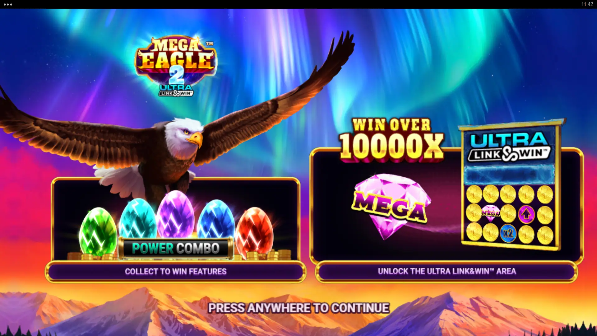 Mega Eagle 2 Ultra Link&Win slot intro screen