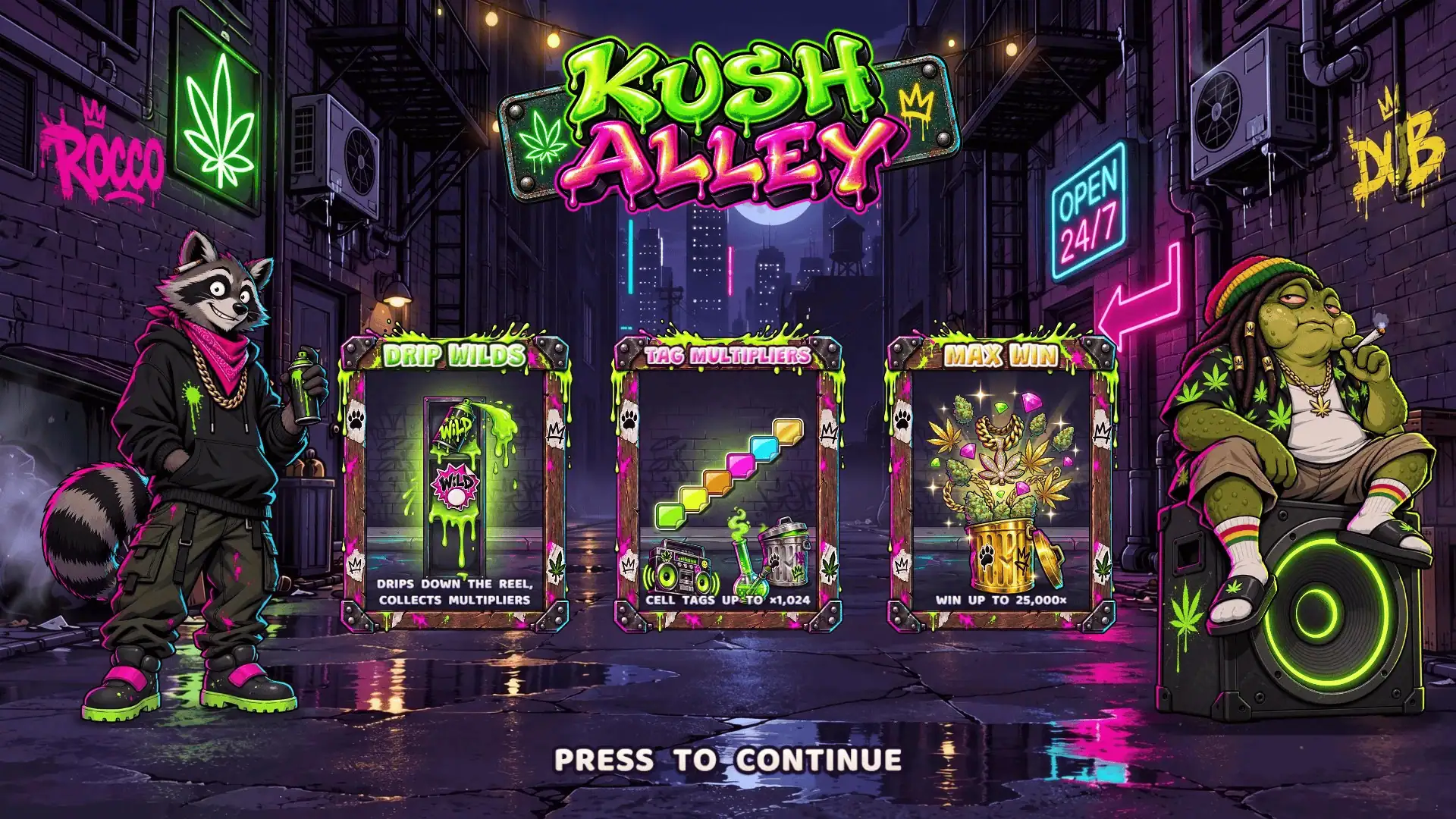 Kush Alley slot intro screen