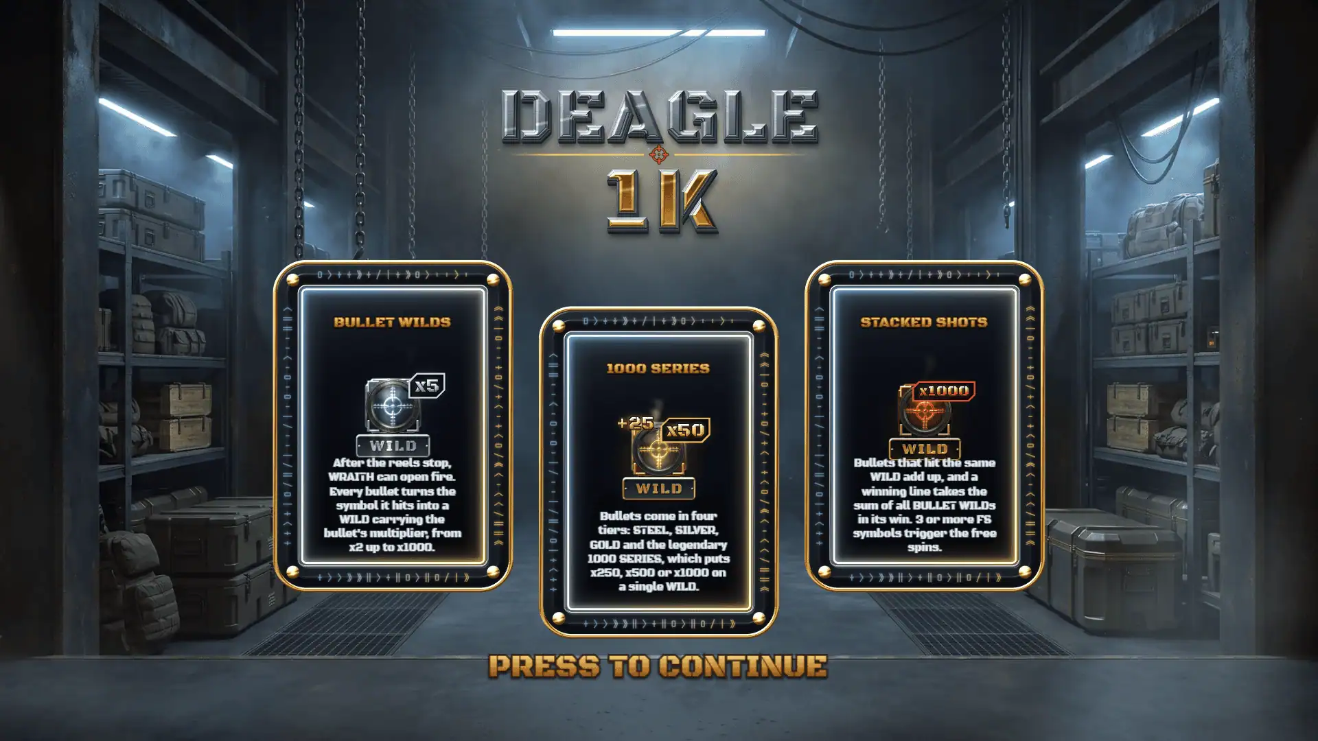 Deagle 1K slot intro screen