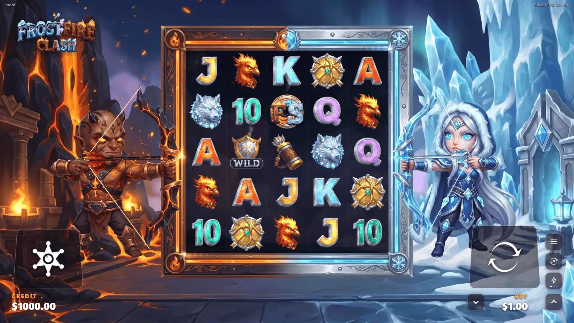 Frostfire Clash slot gameplay reels