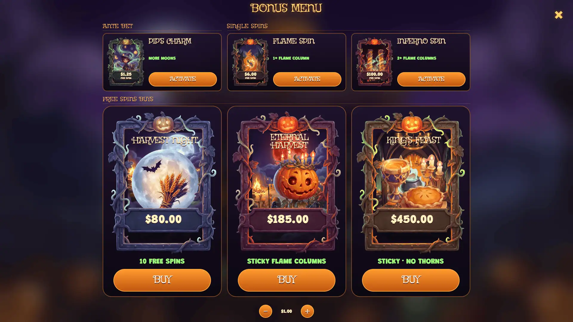 Hallow King bonus buy menu