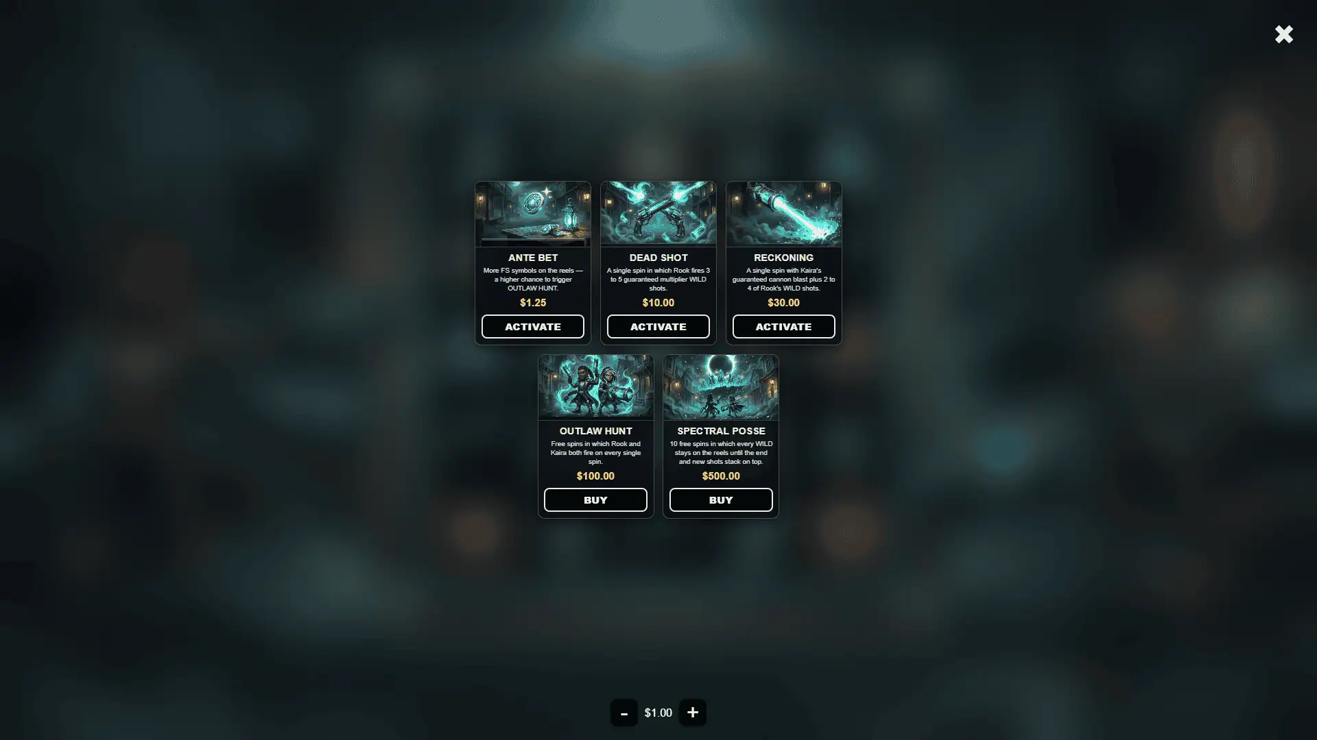The Spectral Outlaws bonus buy menu