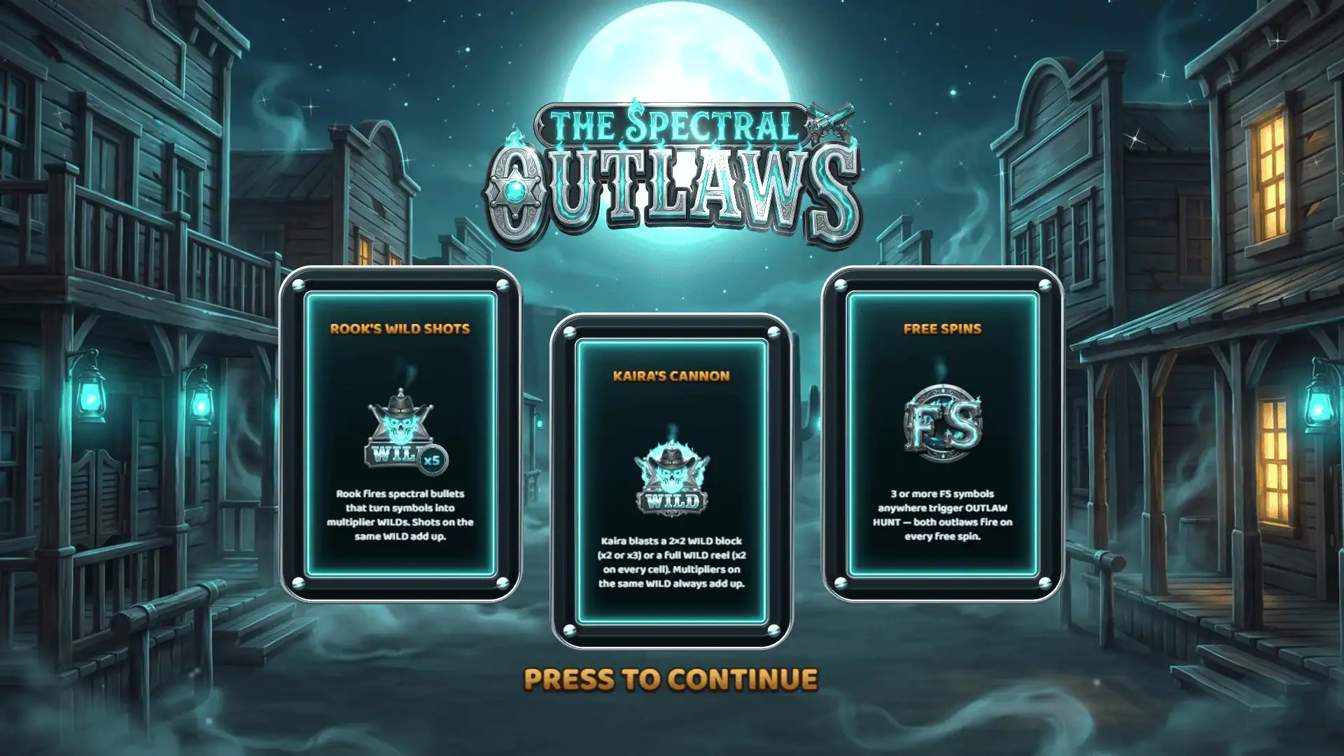 The Spectral Outlaws slot intro screen