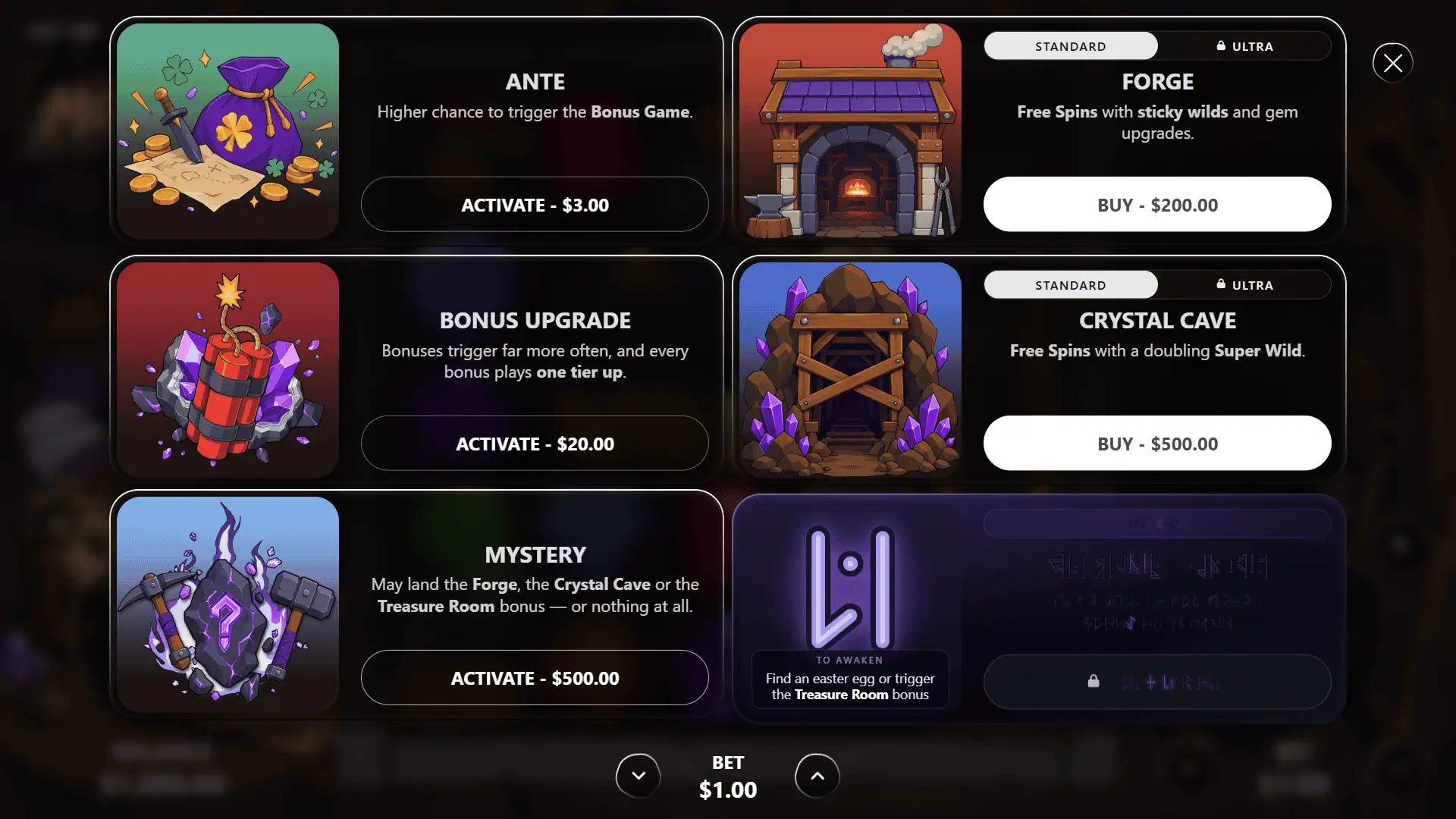 Motherlode bonus buy menu