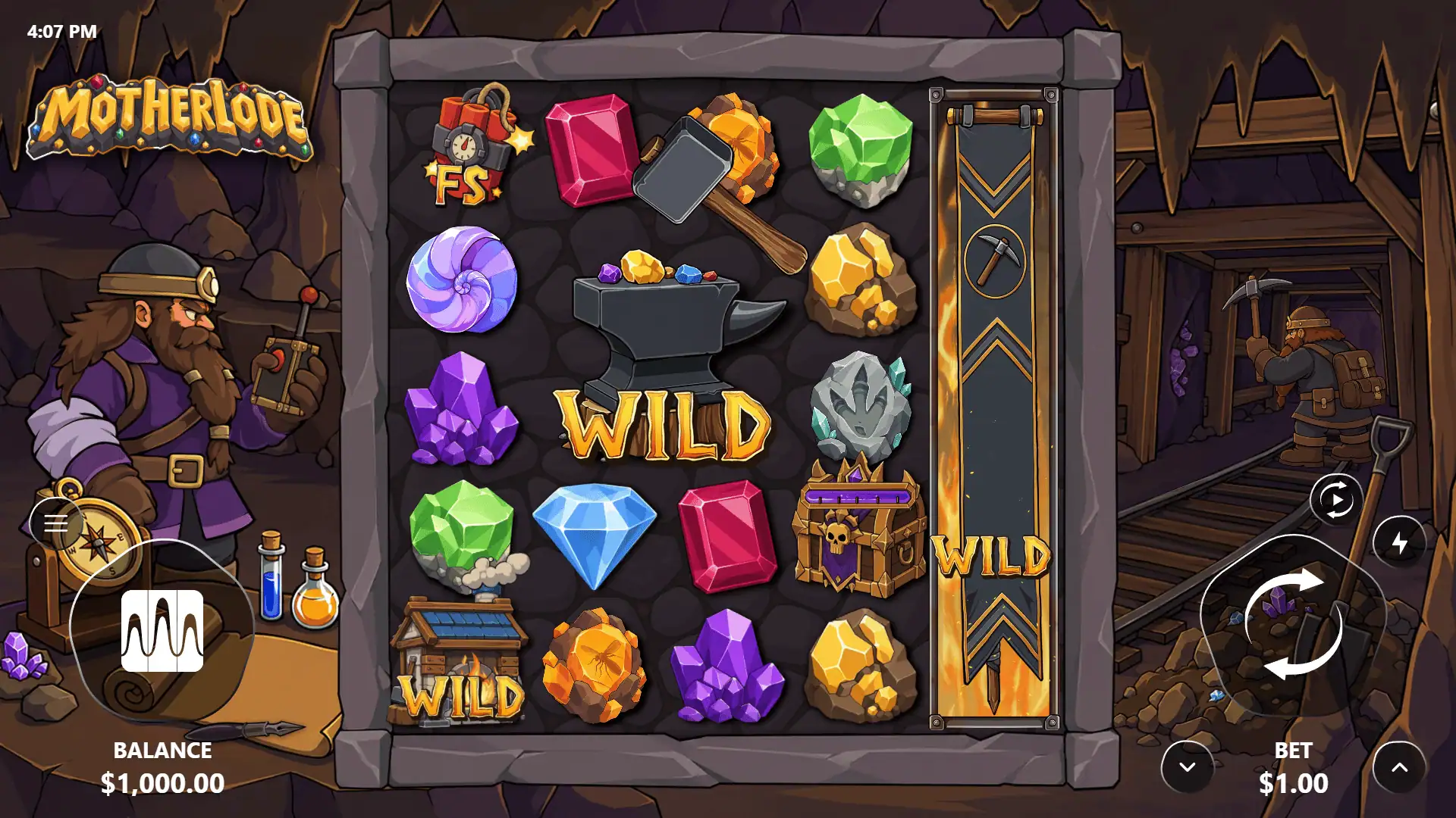 Motherlode slot gameplay reels