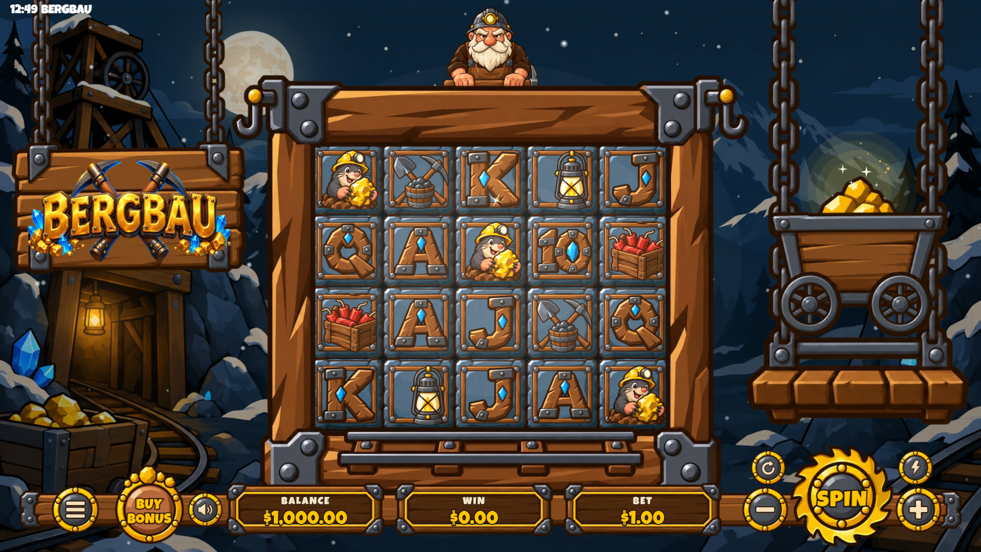 Bergbau slot gameplay reels