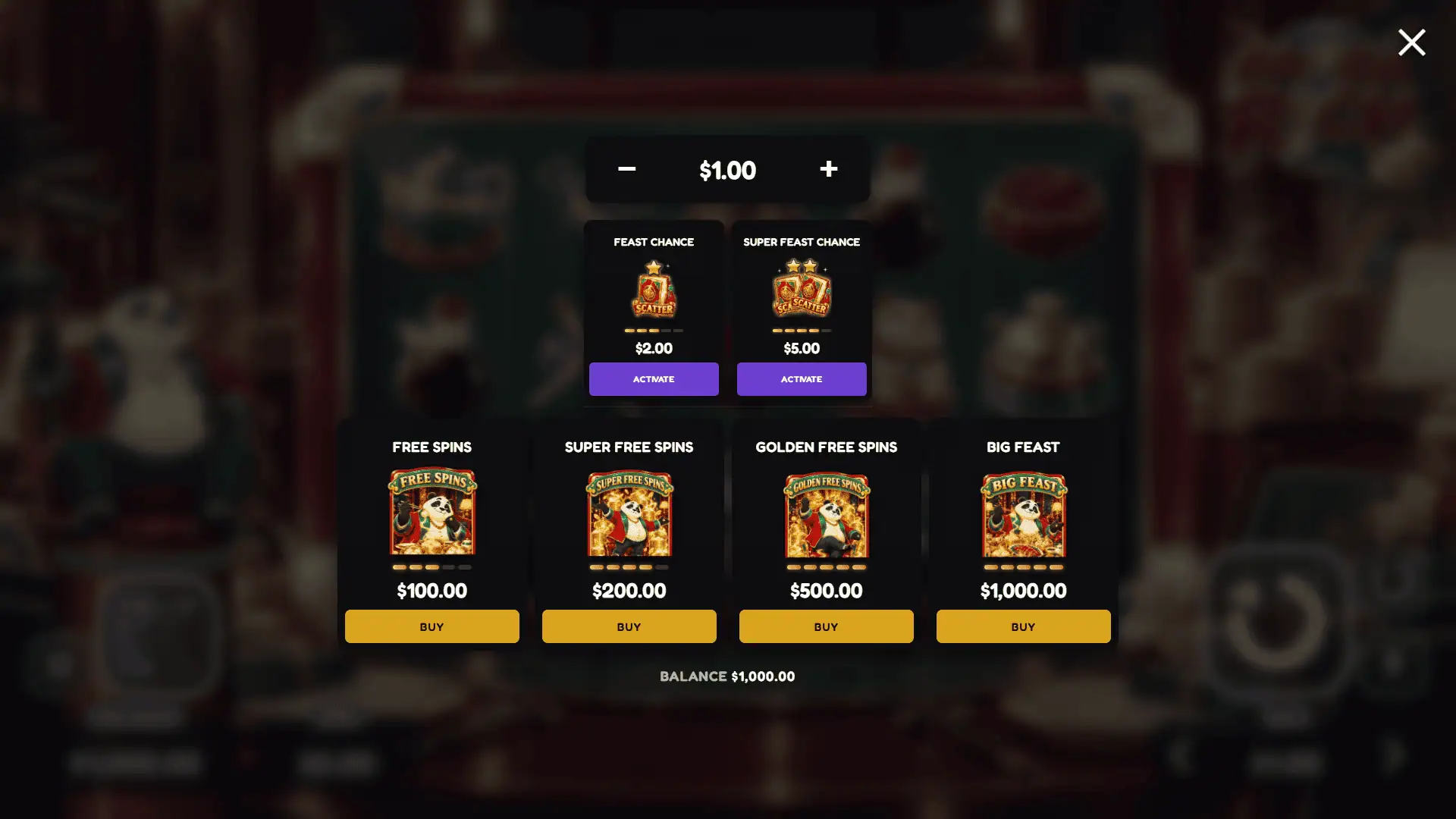 Panda Rich bonus buy menu