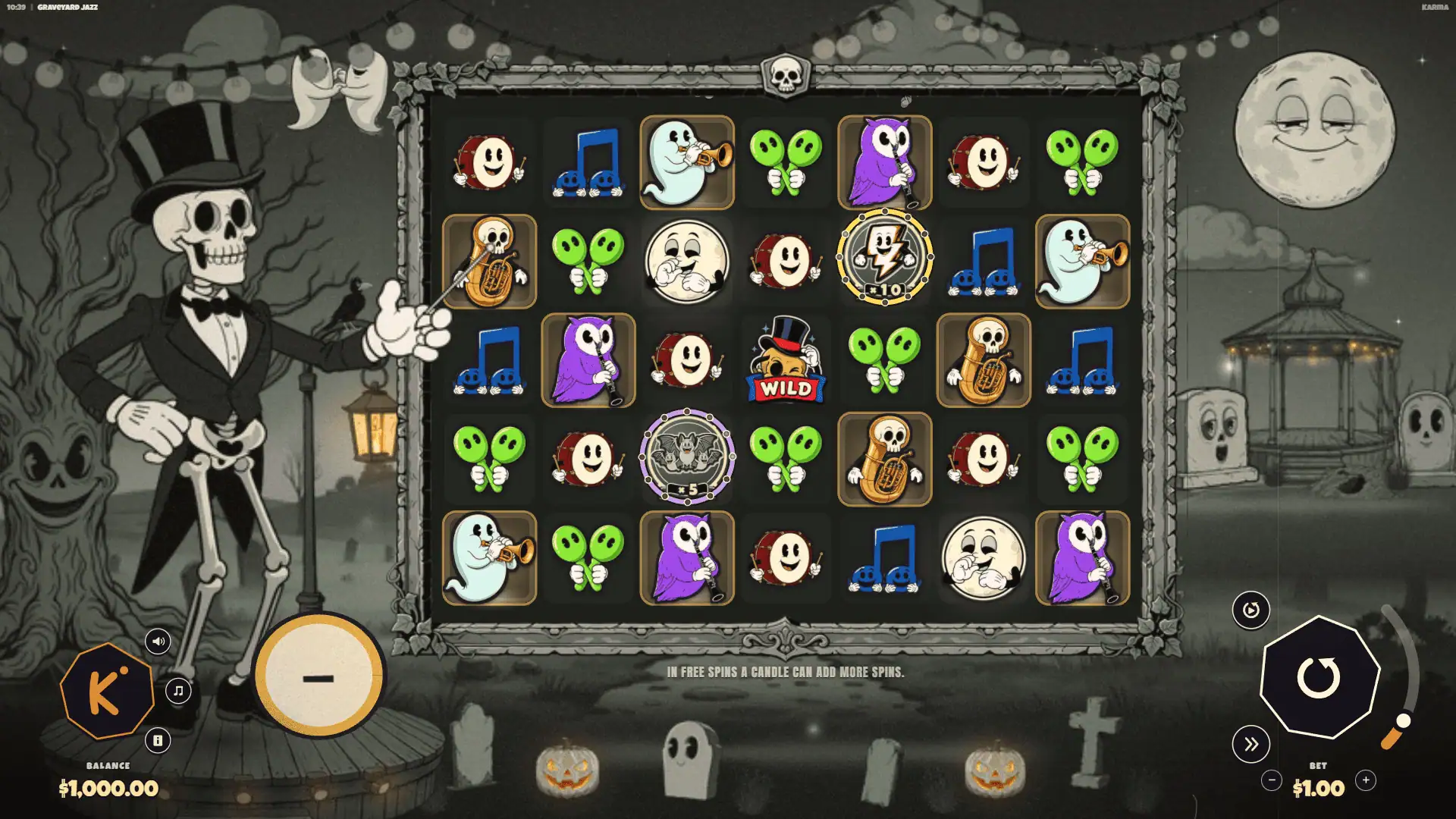 Graveyard Jazz slot gameplay reels