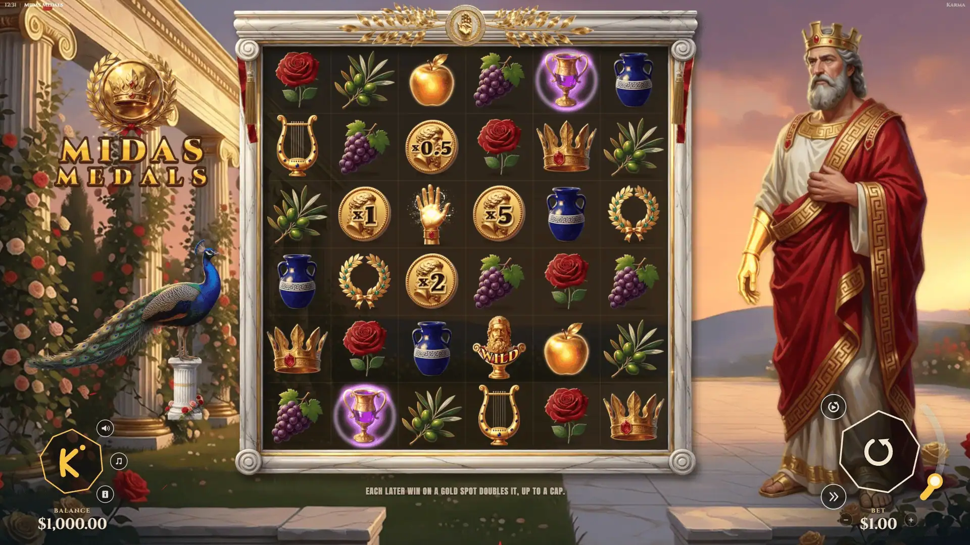 Midas Medals slot gameplay reels