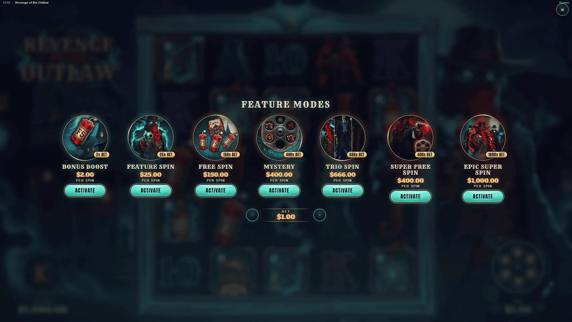 Revenge of the Outlaw bonus buy menu