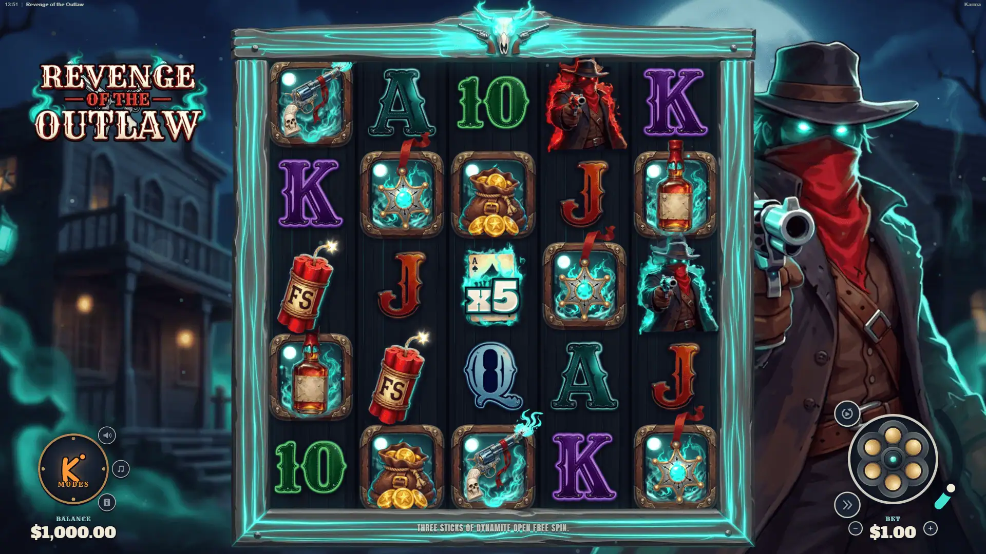 Revenge of the Outlaw slot gameplay reels