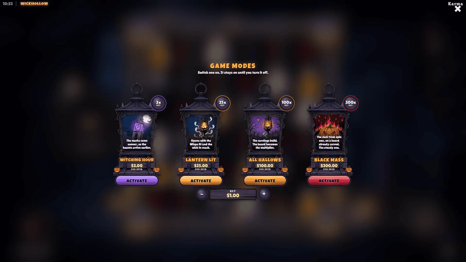Wick Hollow bonus buy menu