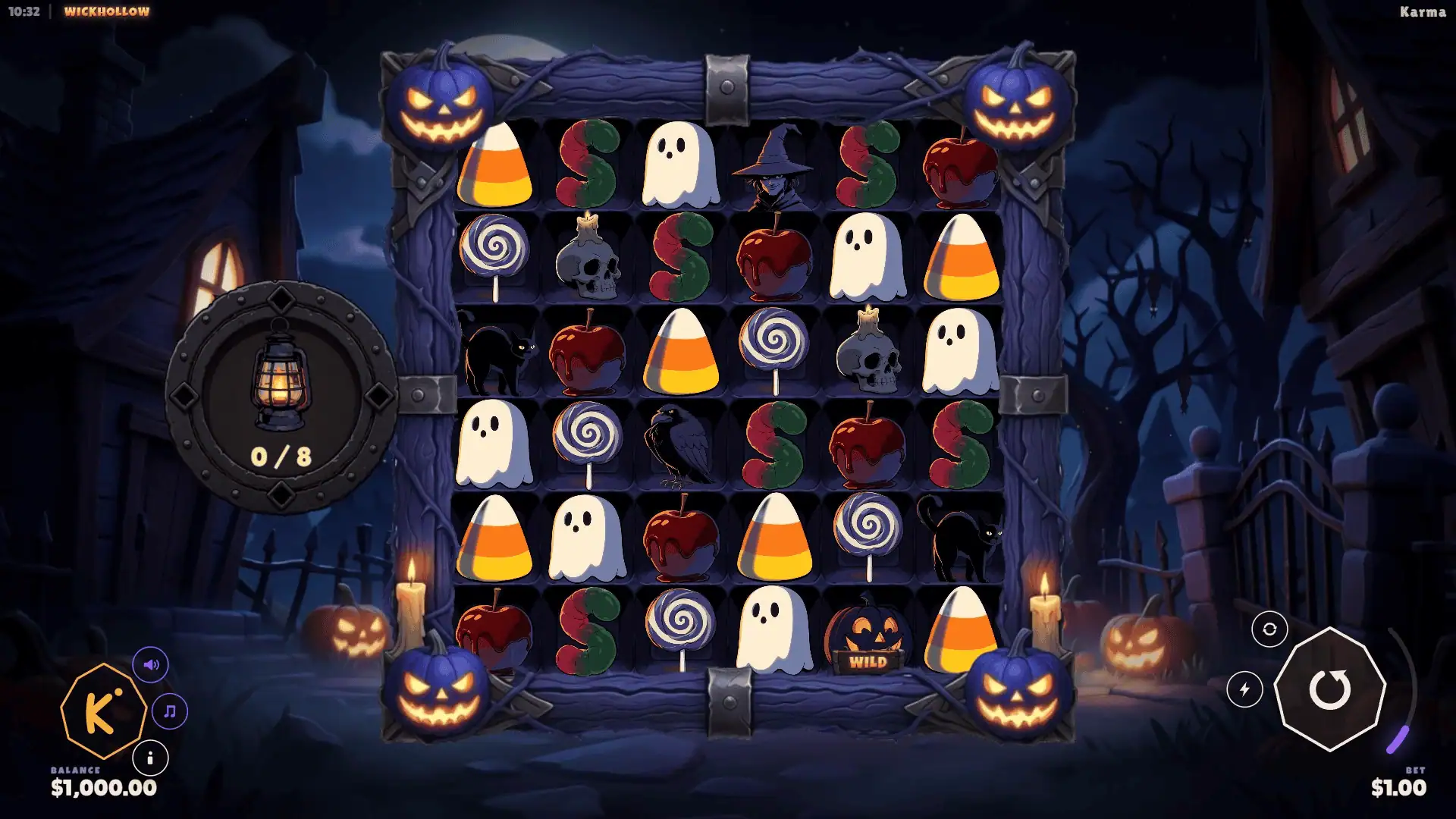 Wick Hollow slot gameplay reels