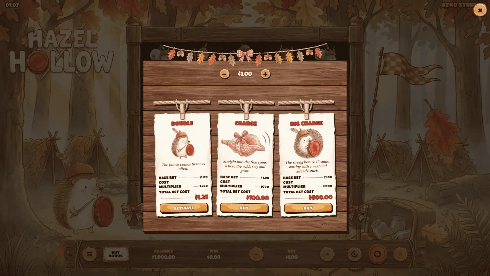 Hazel Hollow bonus buy menu