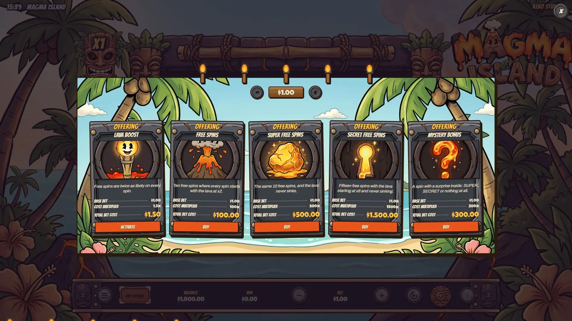 Magma Island bonus buy menu