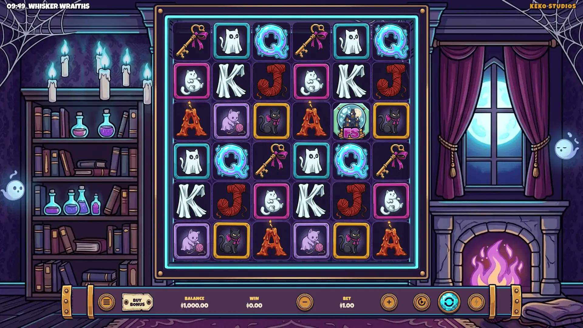 Whisker Wraiths slot gameplay reels