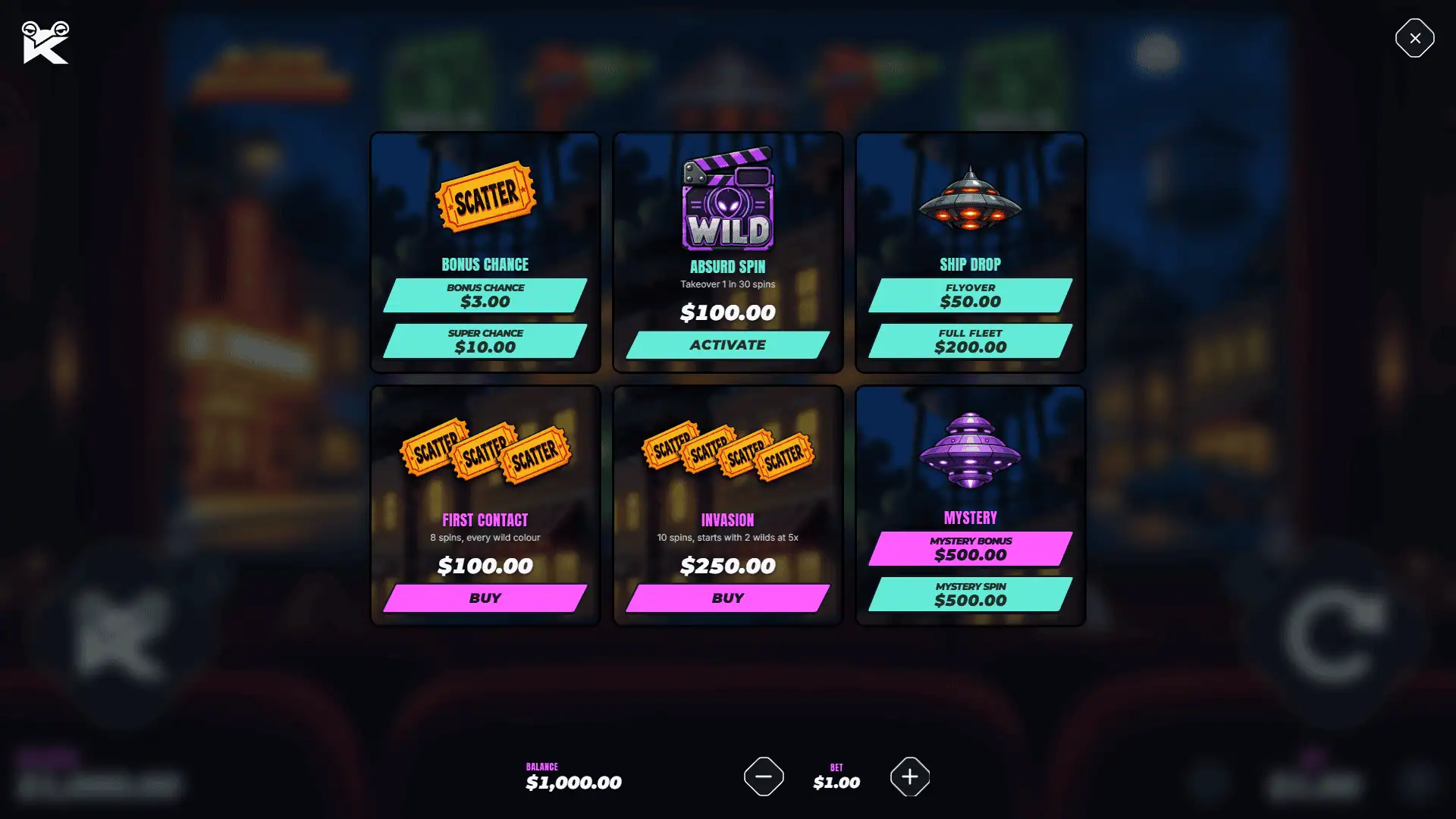 Alien Invasion bonus buy menu