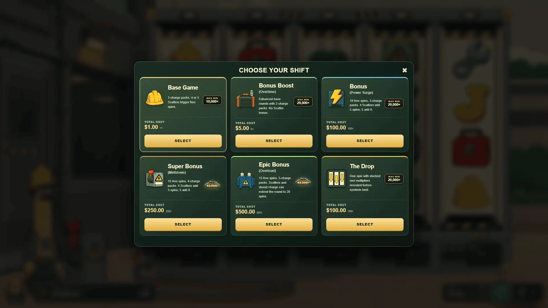 Power Plant Pete bonus buy menu