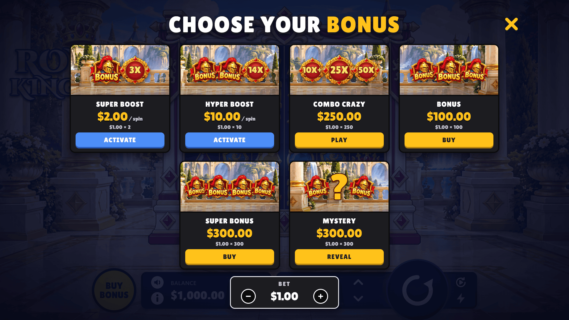 Royal Kingdom bonus buy menu