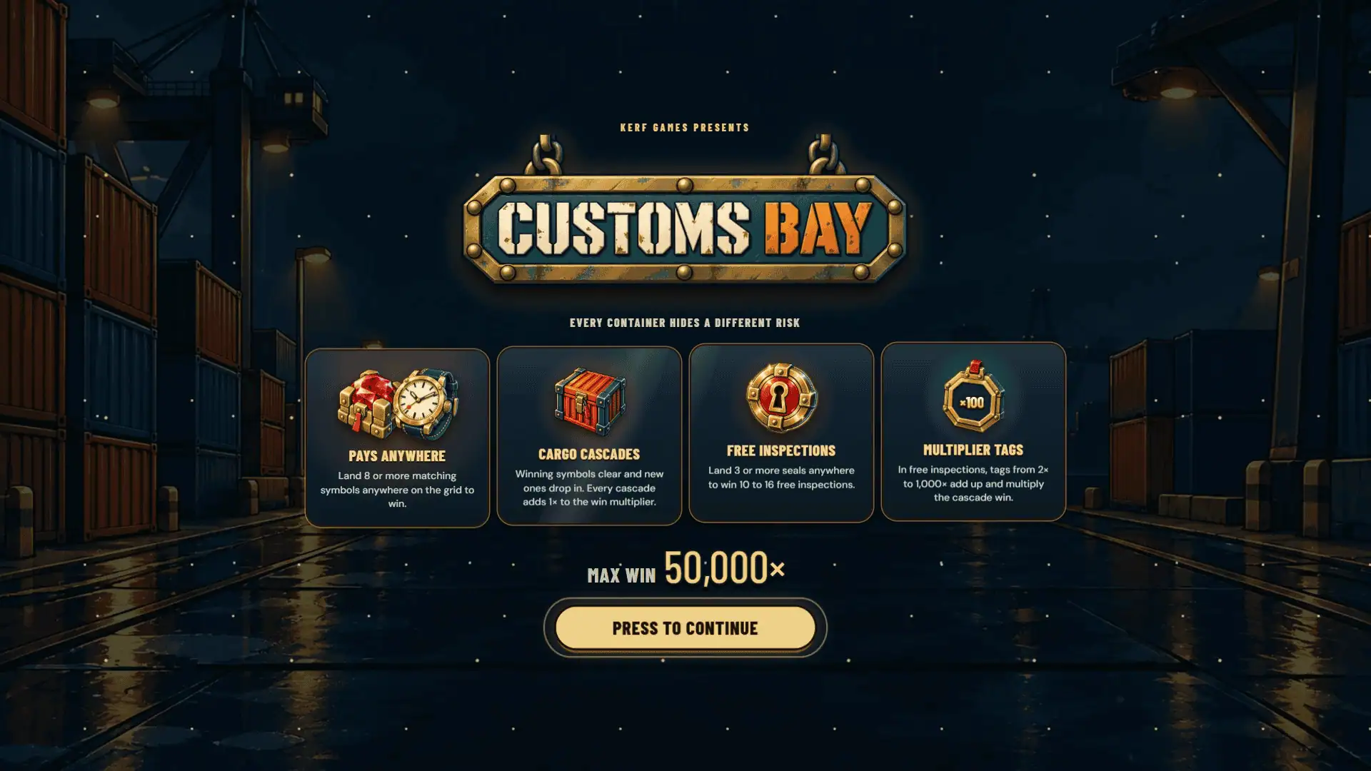 Customs Bay slot intro screen
