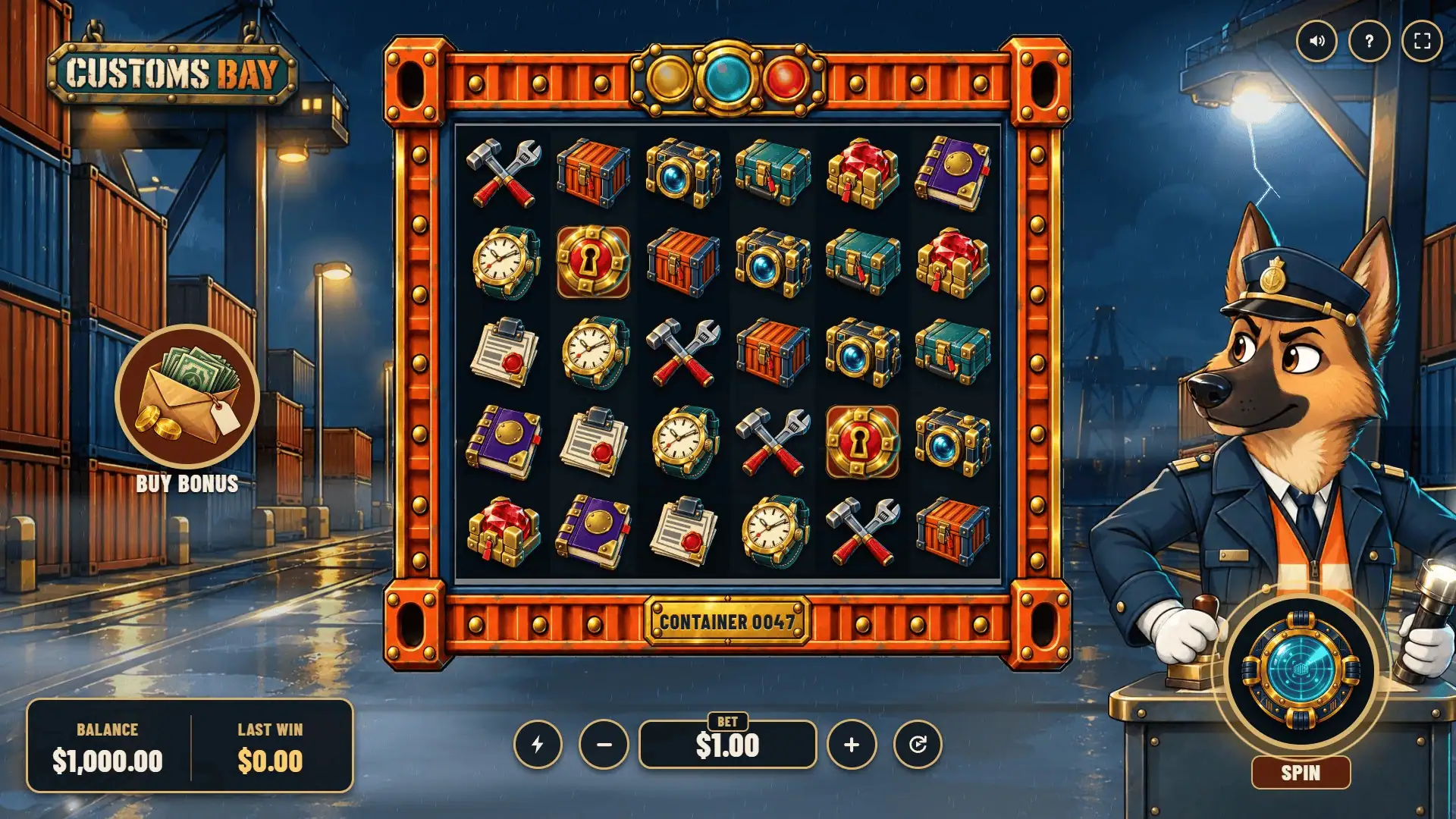 Customs Bay slot gameplay reels