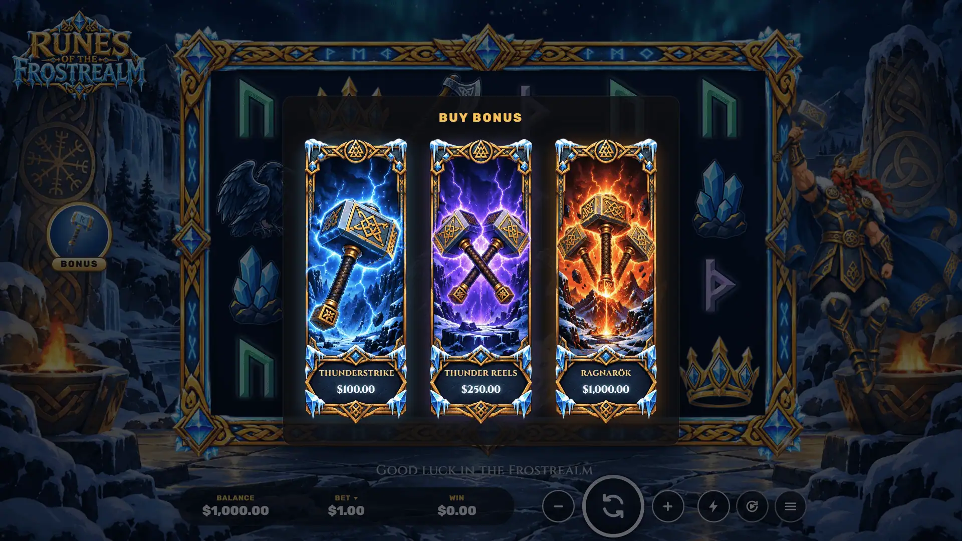 Runes of the Frostrealm bonus buy menu