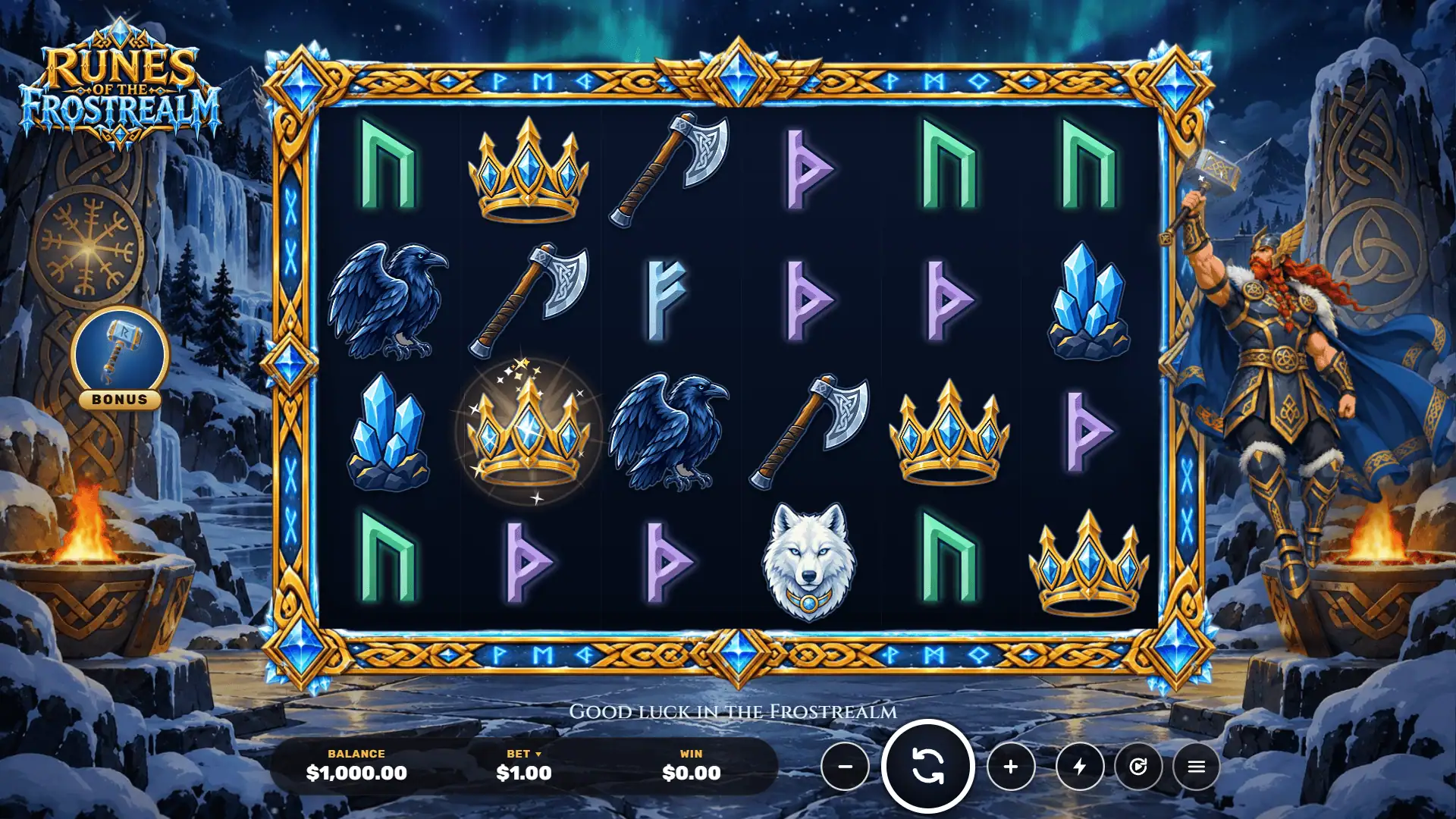 Runes of the Frostrealm slot gameplay reels