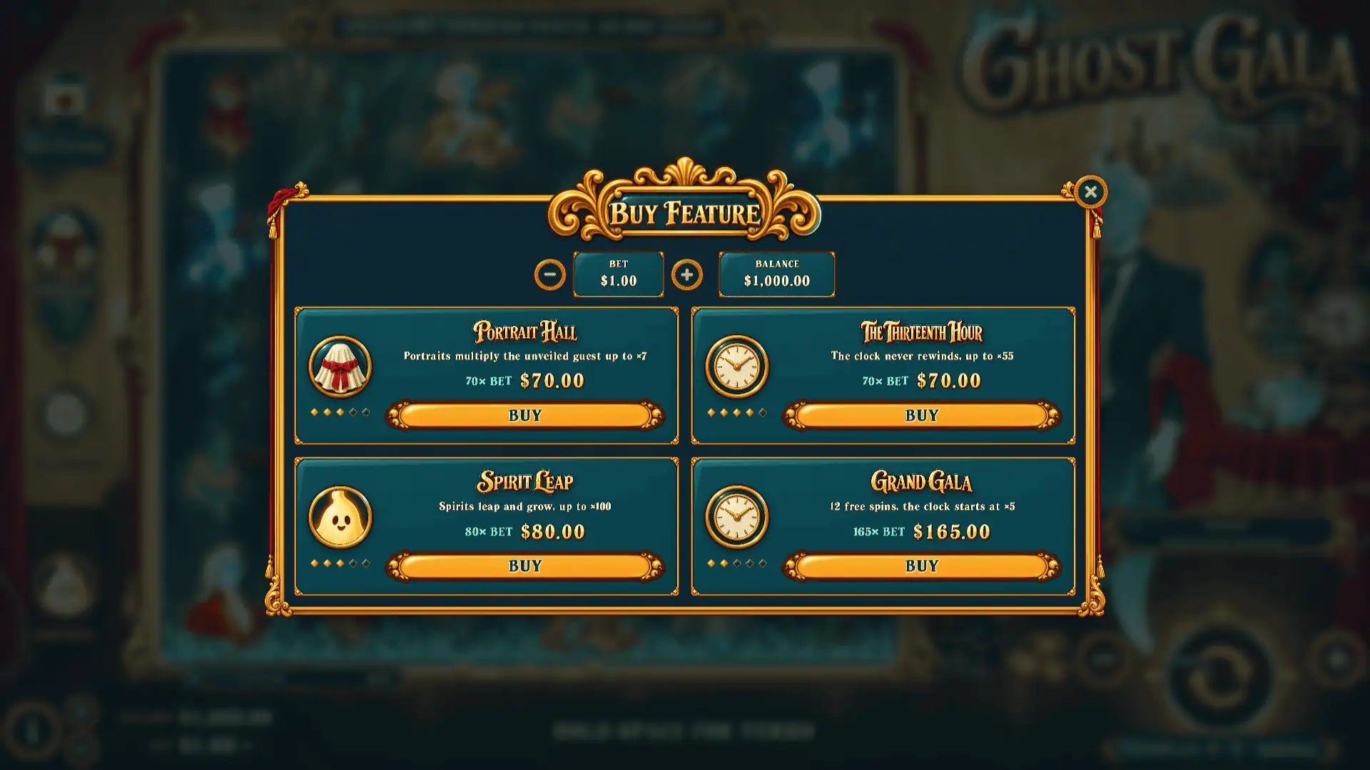 Ghost Gala bonus buy menu