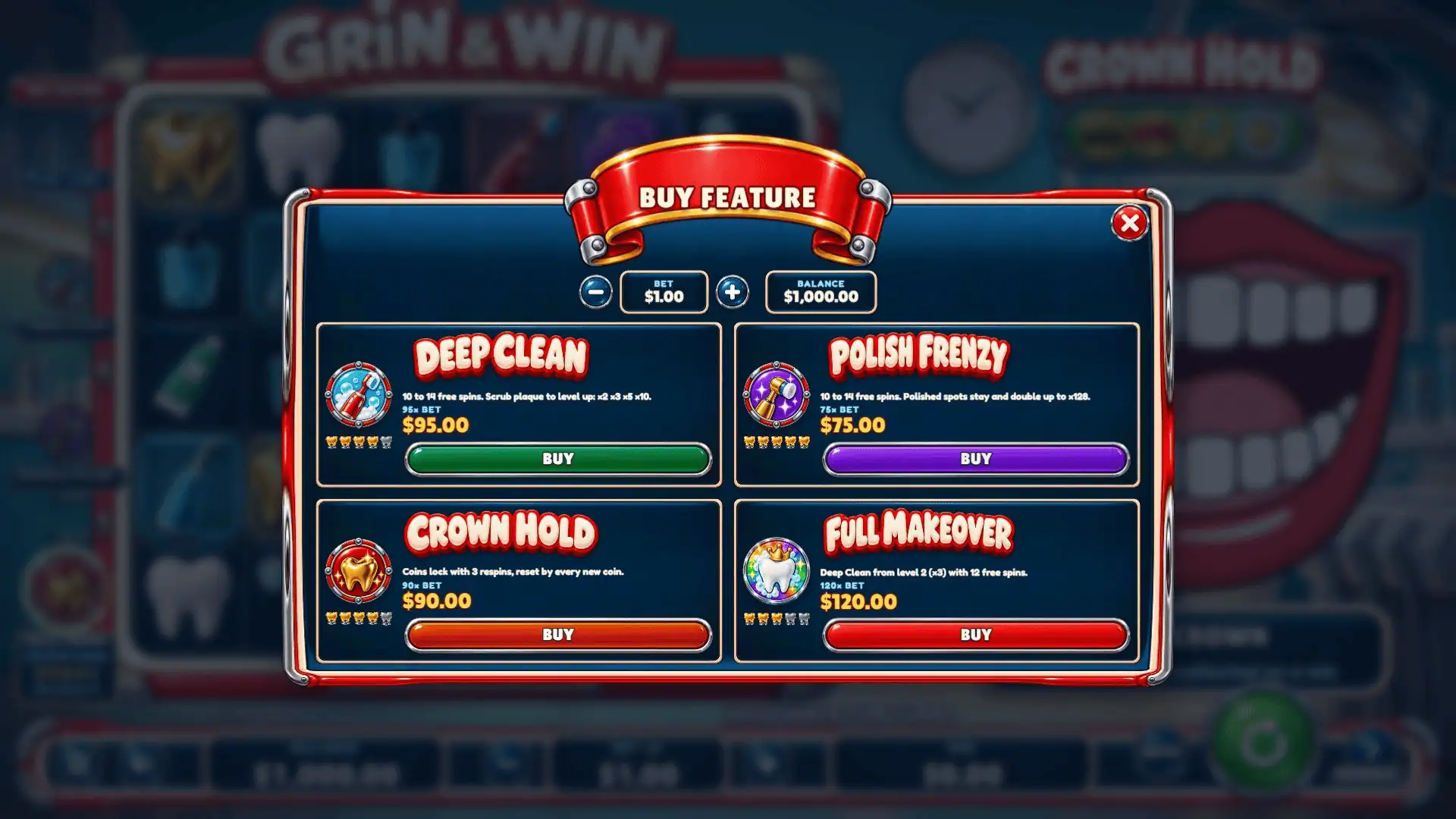 Grin and Win bonus buy menu